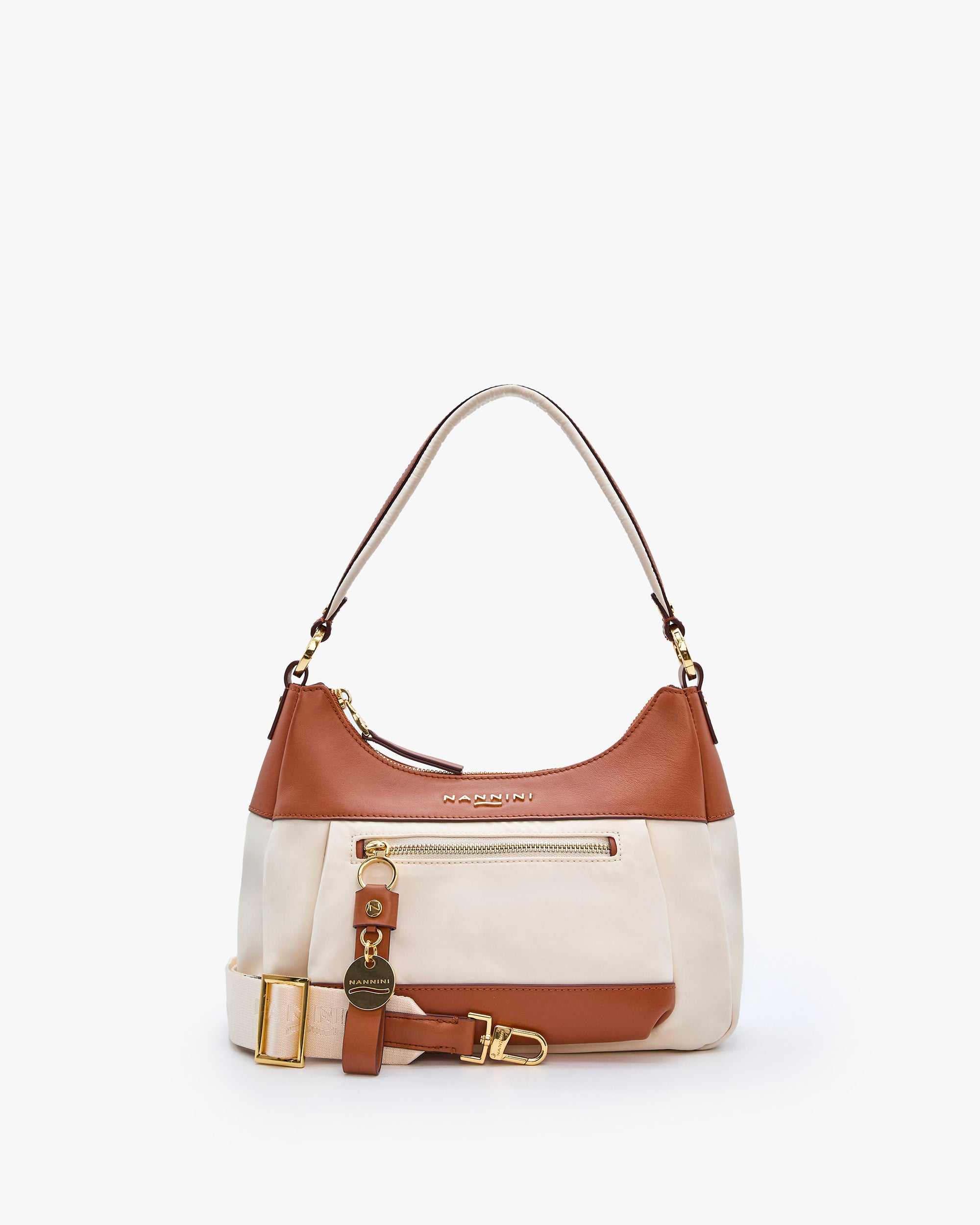 NANNINI borsa secchiello similpelle liscia marrone con tracolla