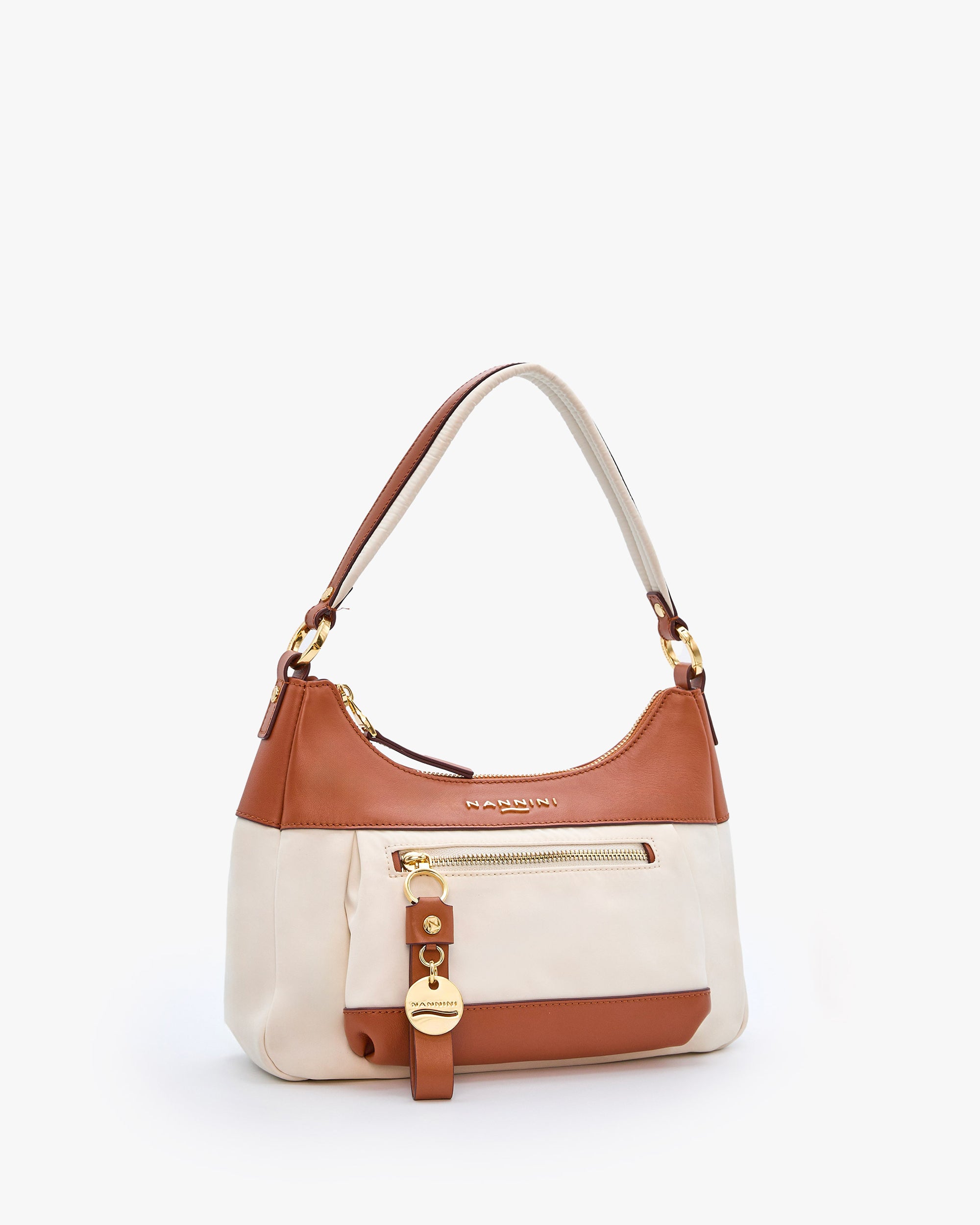 NANNINI borsa secchiello pelle martellata color cuoio piccola