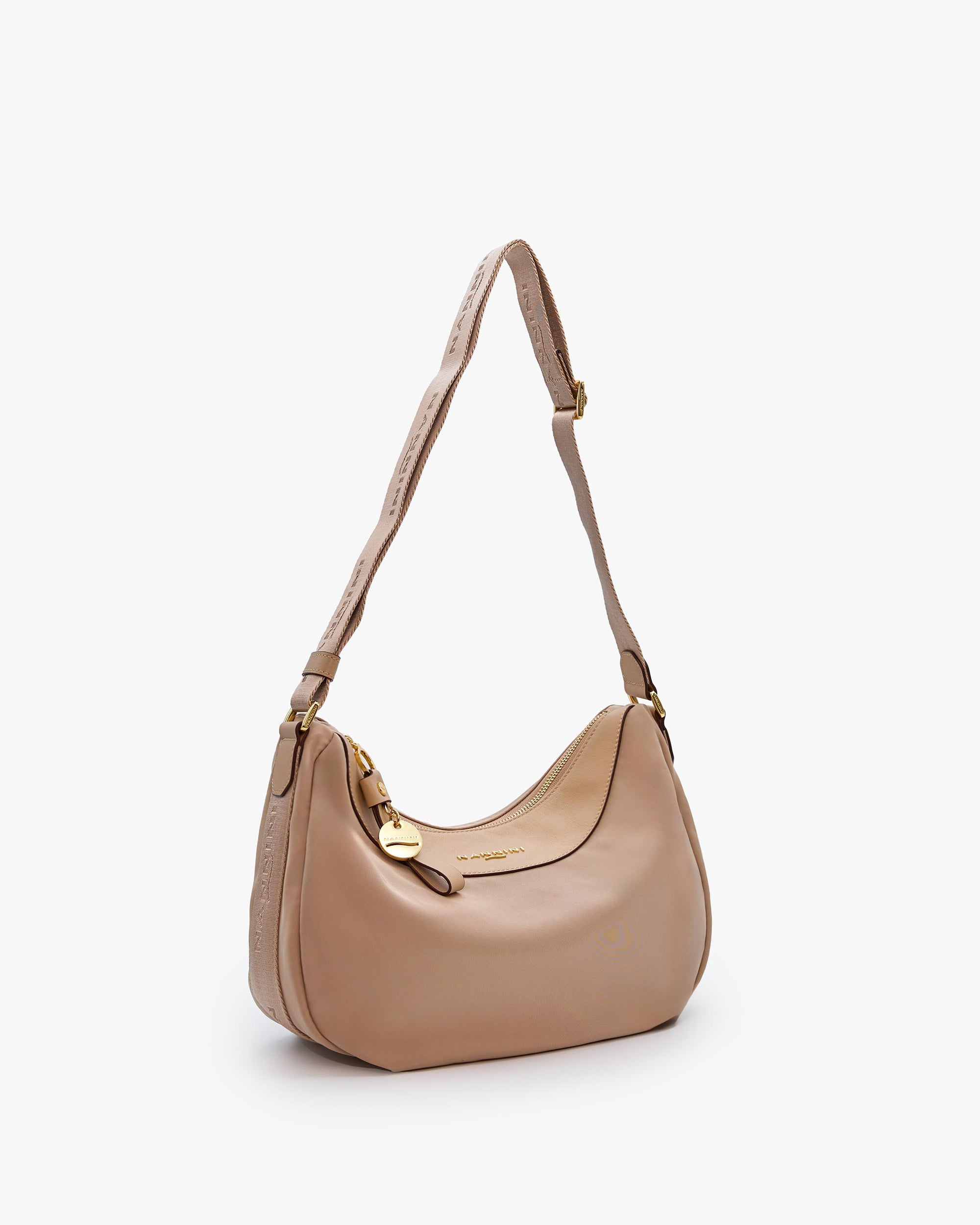 NANNINI tracolla pelle lucida marrone fibbia metallo oro elegante