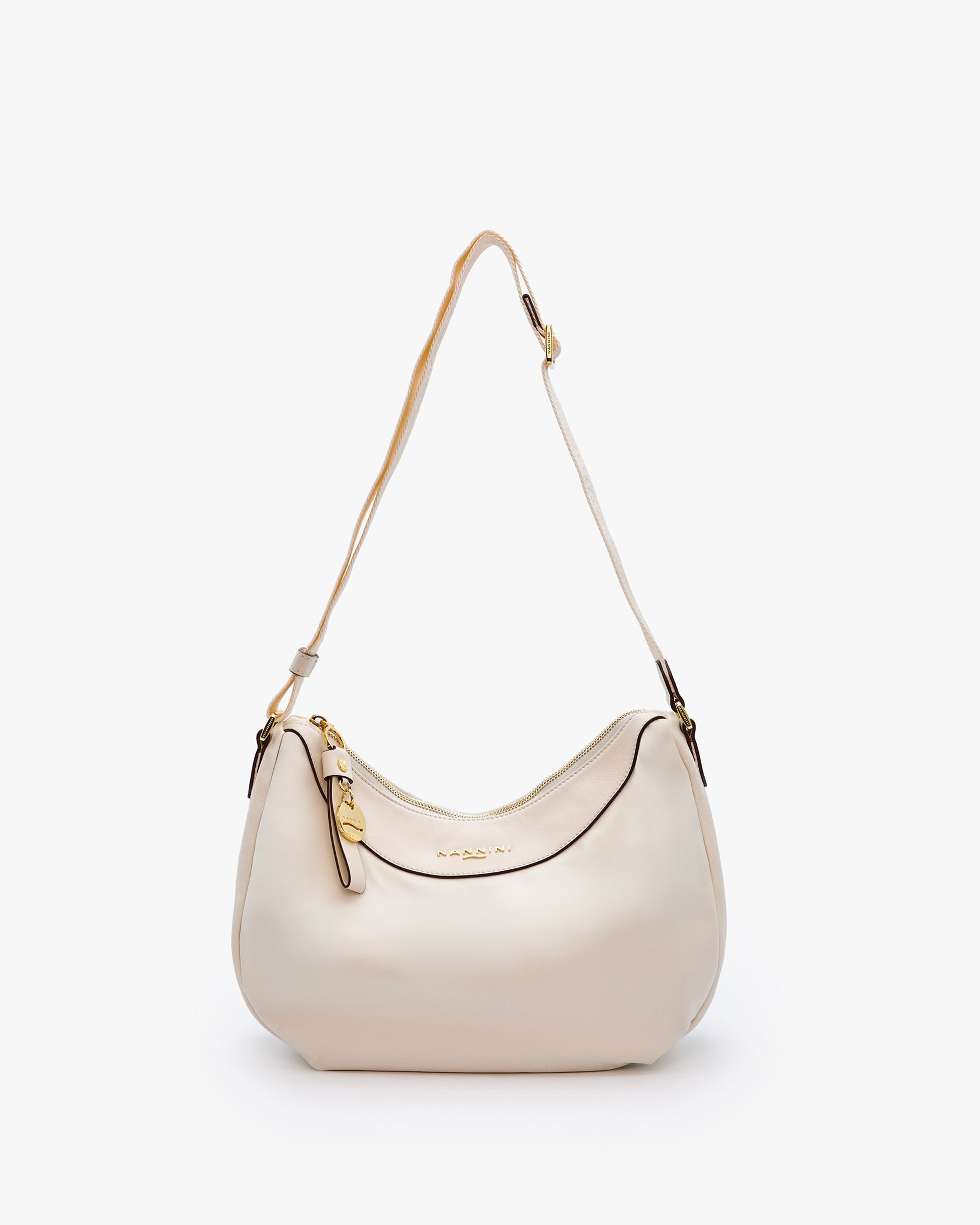 NANNINI borsa secchiello pelle martellata tracolla beige lusso