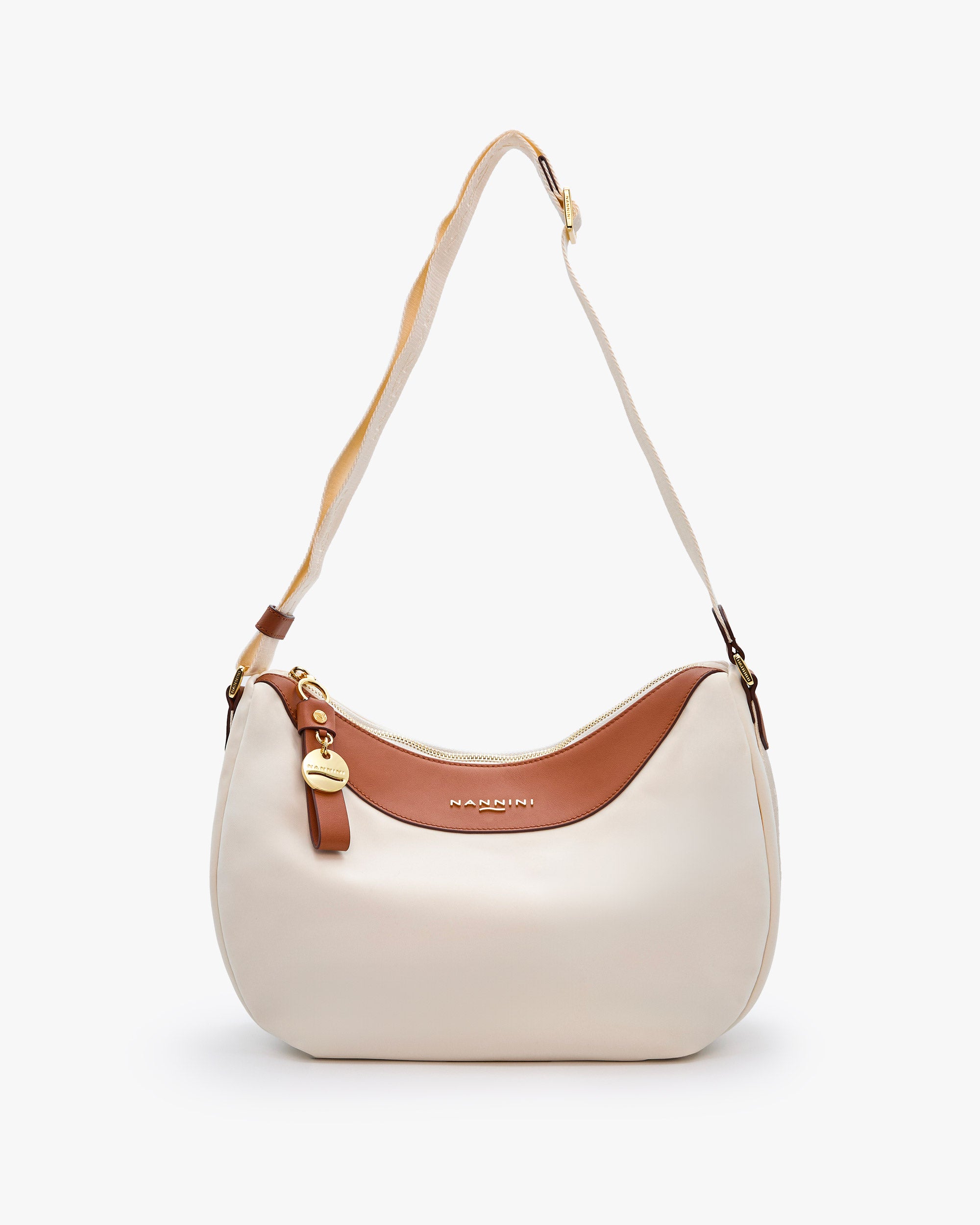 NANNINI borsa a spalla pelle martellata marrone chiusura patta