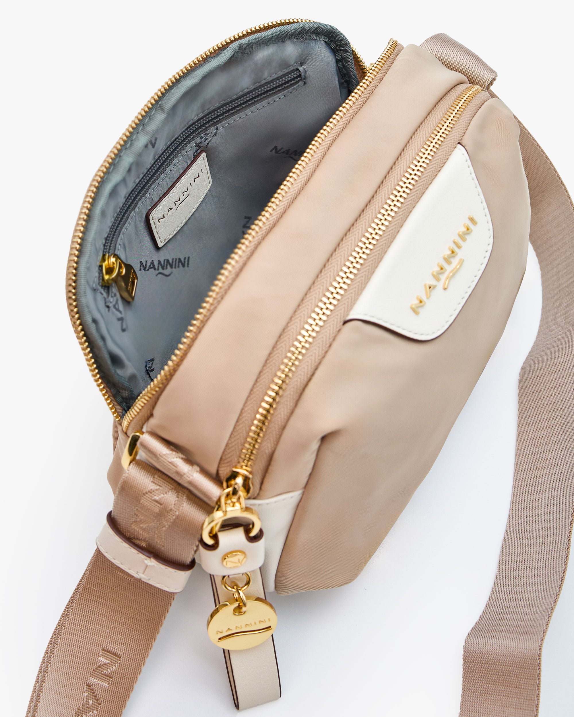 NANNINI Borsa Shopper Ecopelle Effetto Cocco Marrone Chiusura Zip