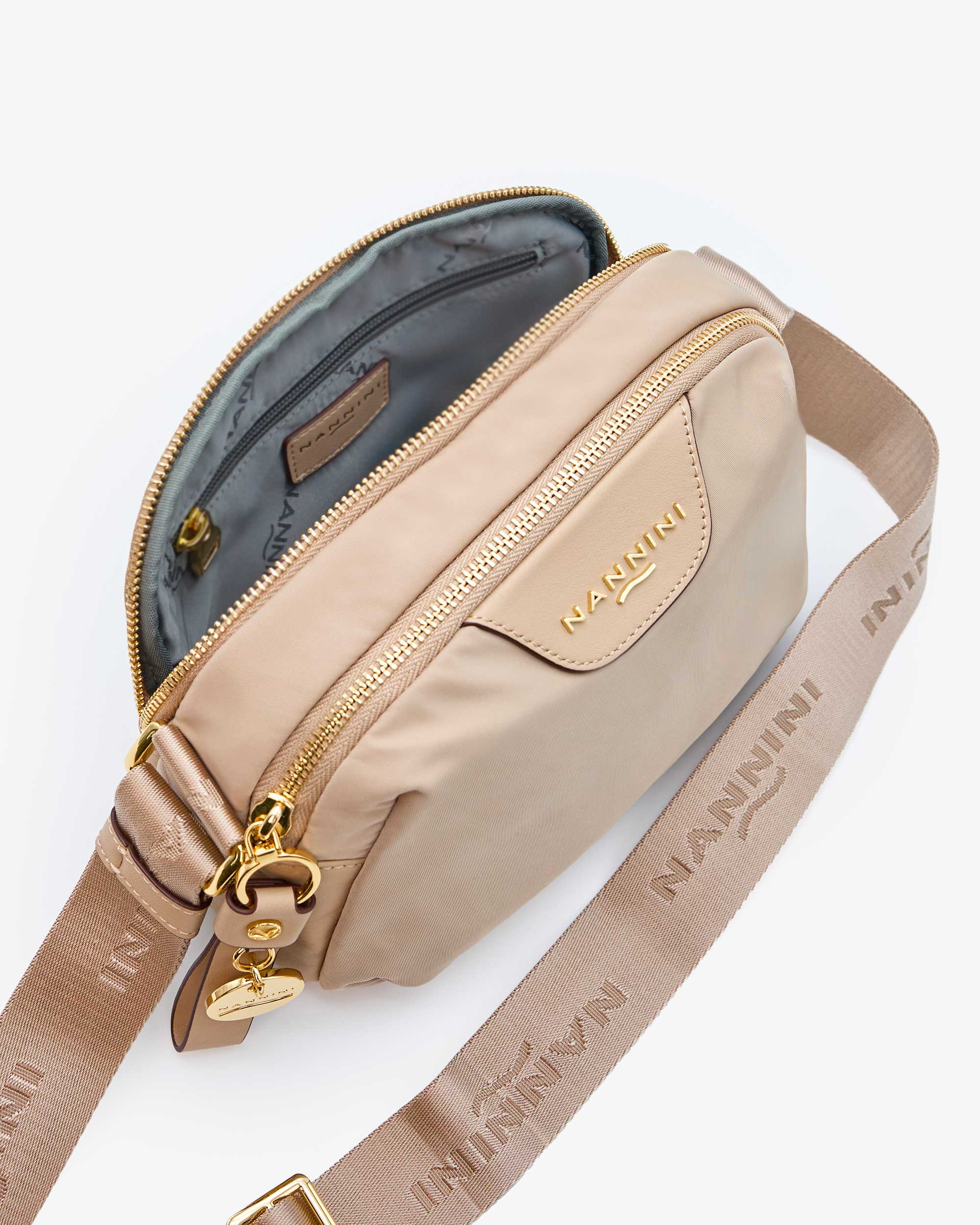 NANNINI borsa secchiello pelle martellata tracolla beige donna