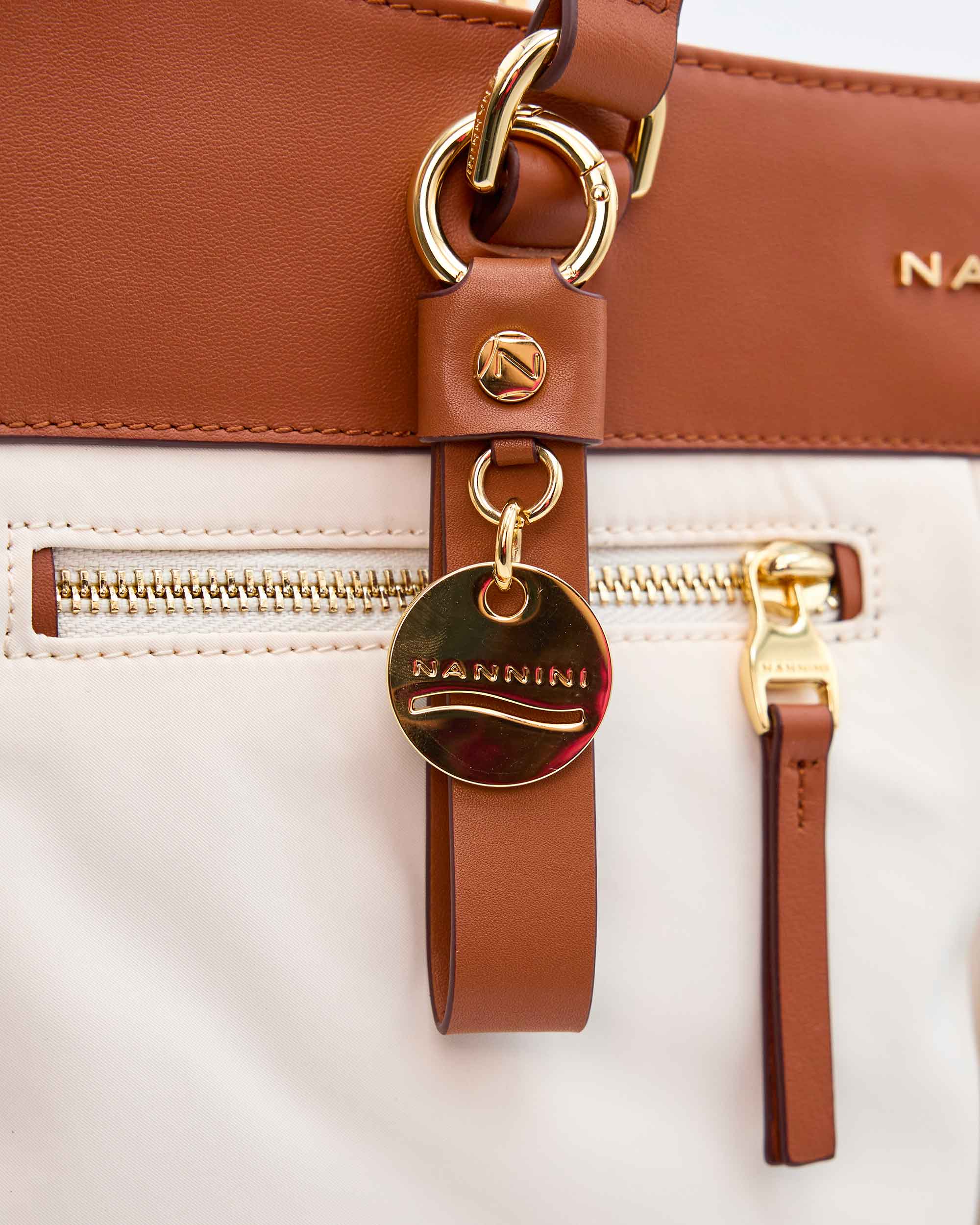 NANNINI tracolla pelle martellata marrone chiusura metallo oro