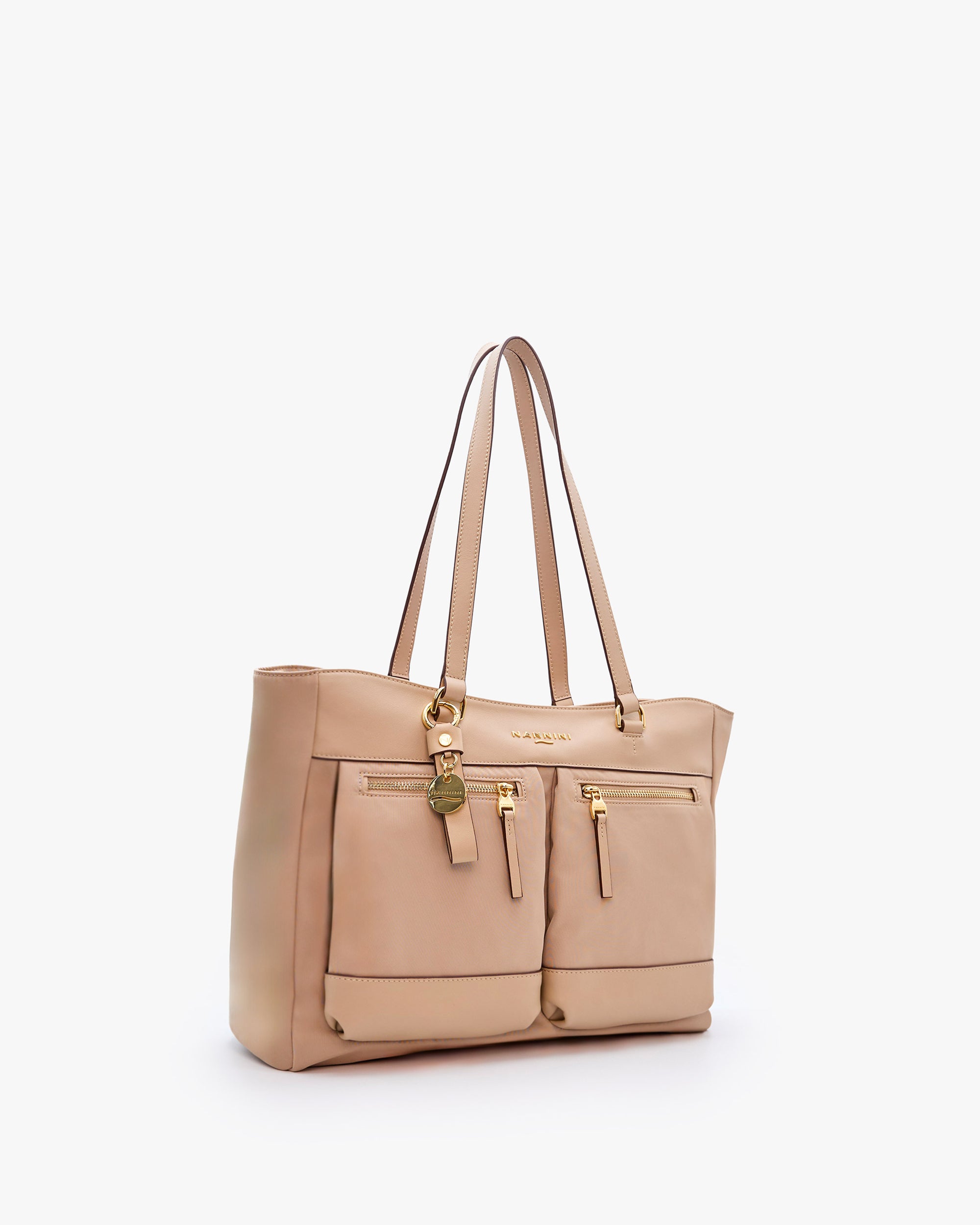 NANNINI Borsa a mano pelle martellata con logo marrone