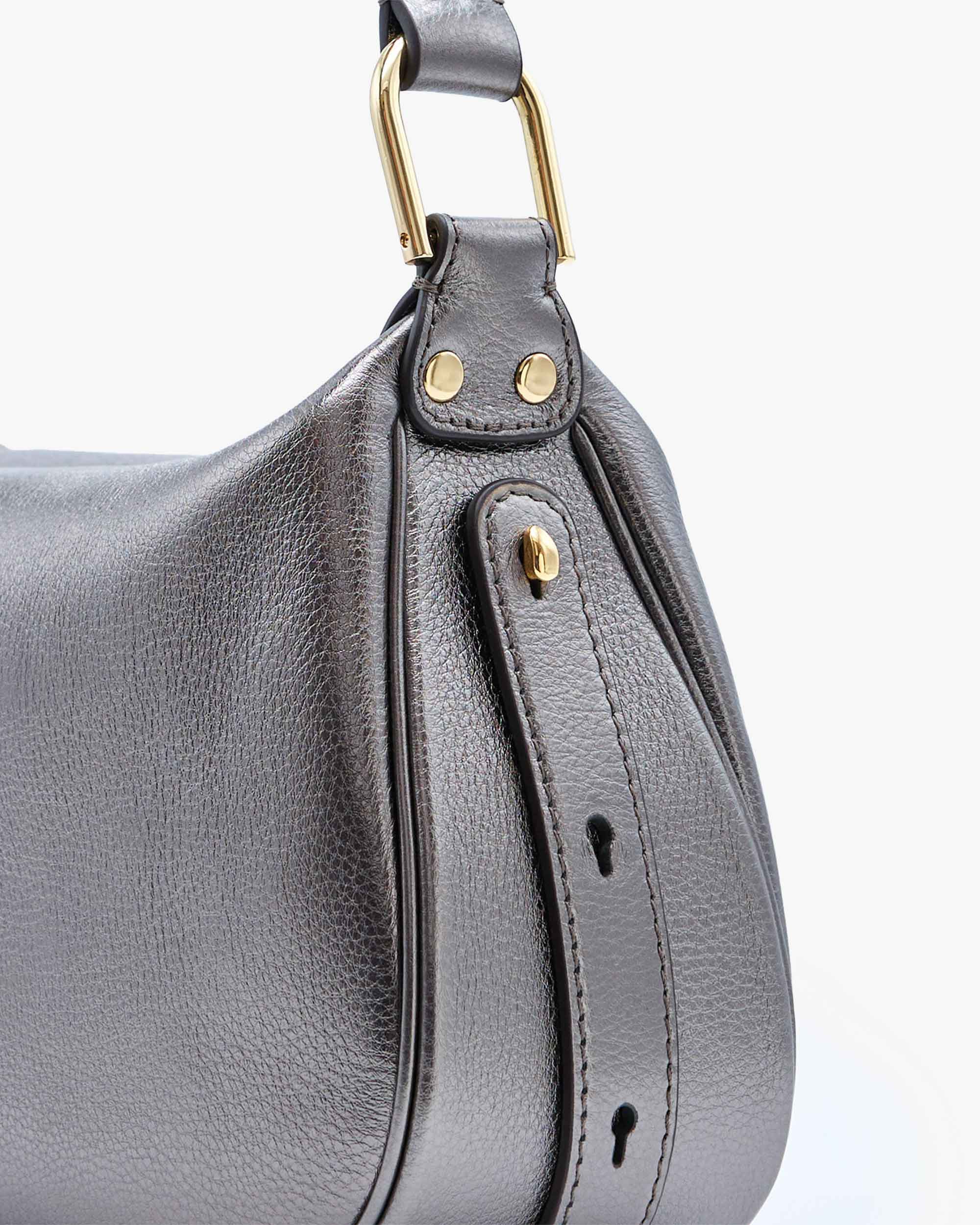 NANNINI borsa secchiello pelle marrone patta frontale metallo