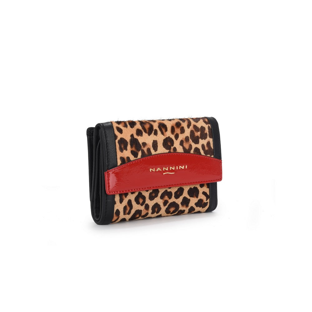 NANNINI borsa pelle stampa leopardo nero rosso