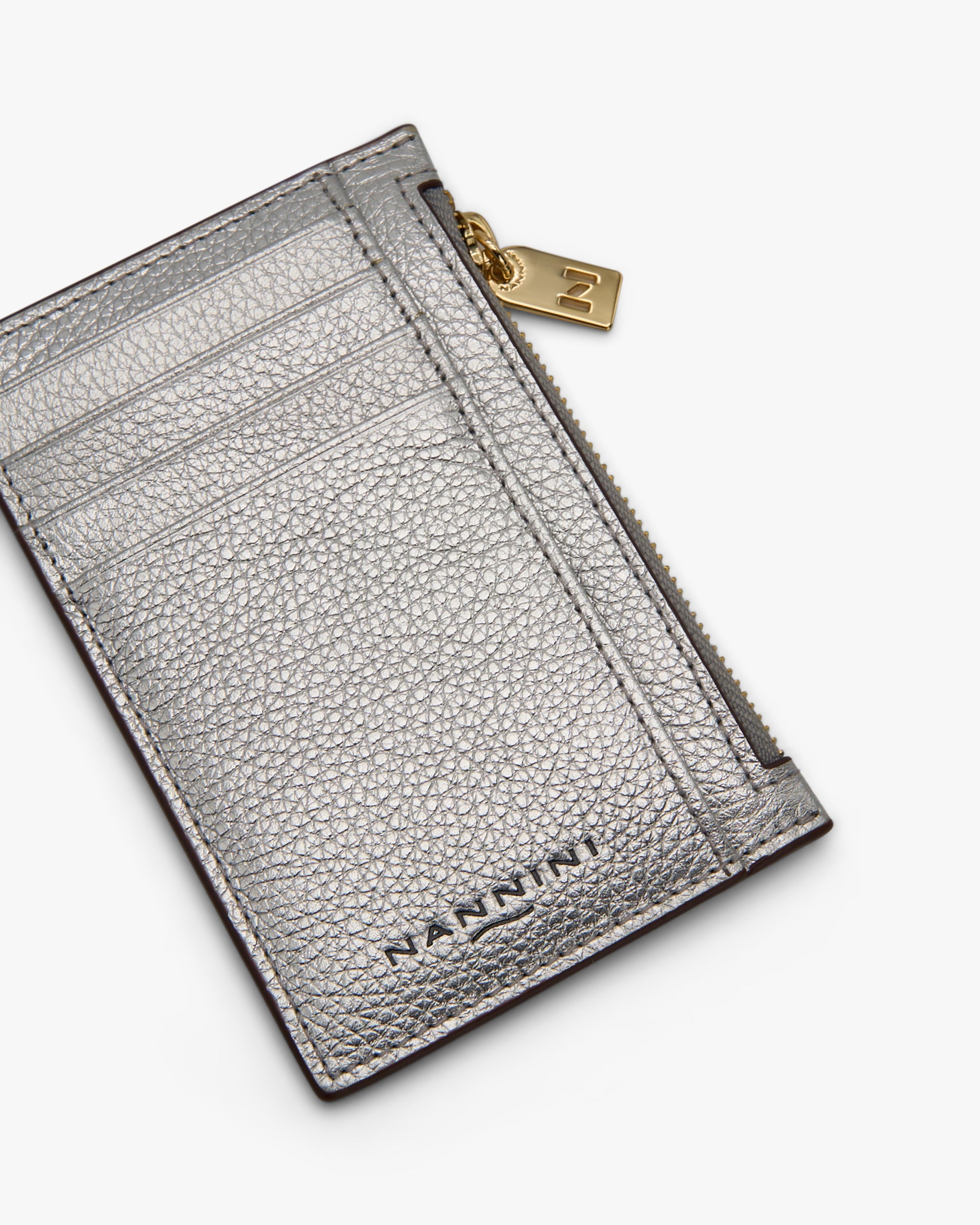 NANNINI borsa secchiello pelle laminata argento texture metallizzata