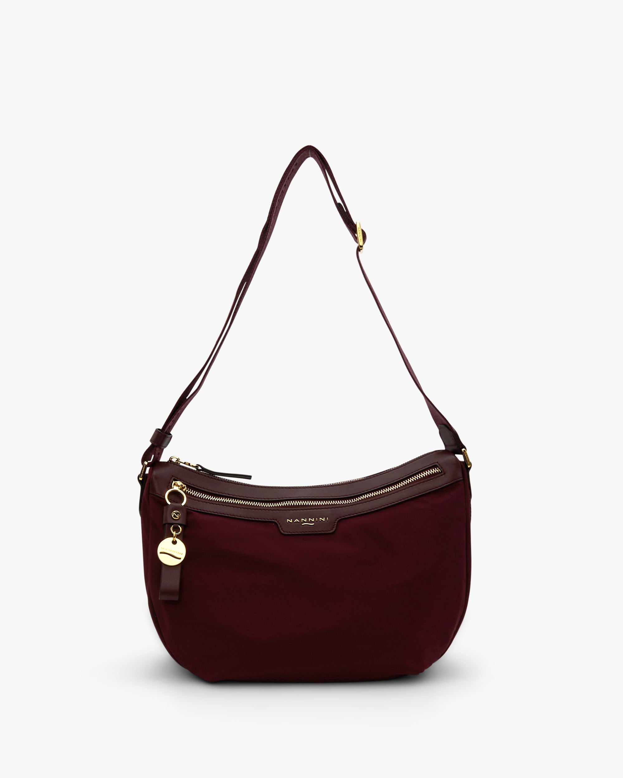 NANNINI hobo pelle martellata nero tre scomparti manici