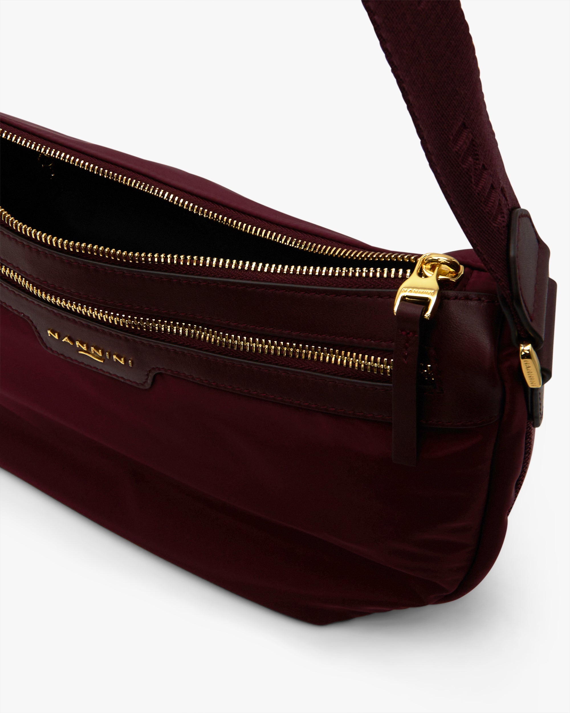 NANNINI borsa spalla donna pelle testurizzata marrone logo dorato