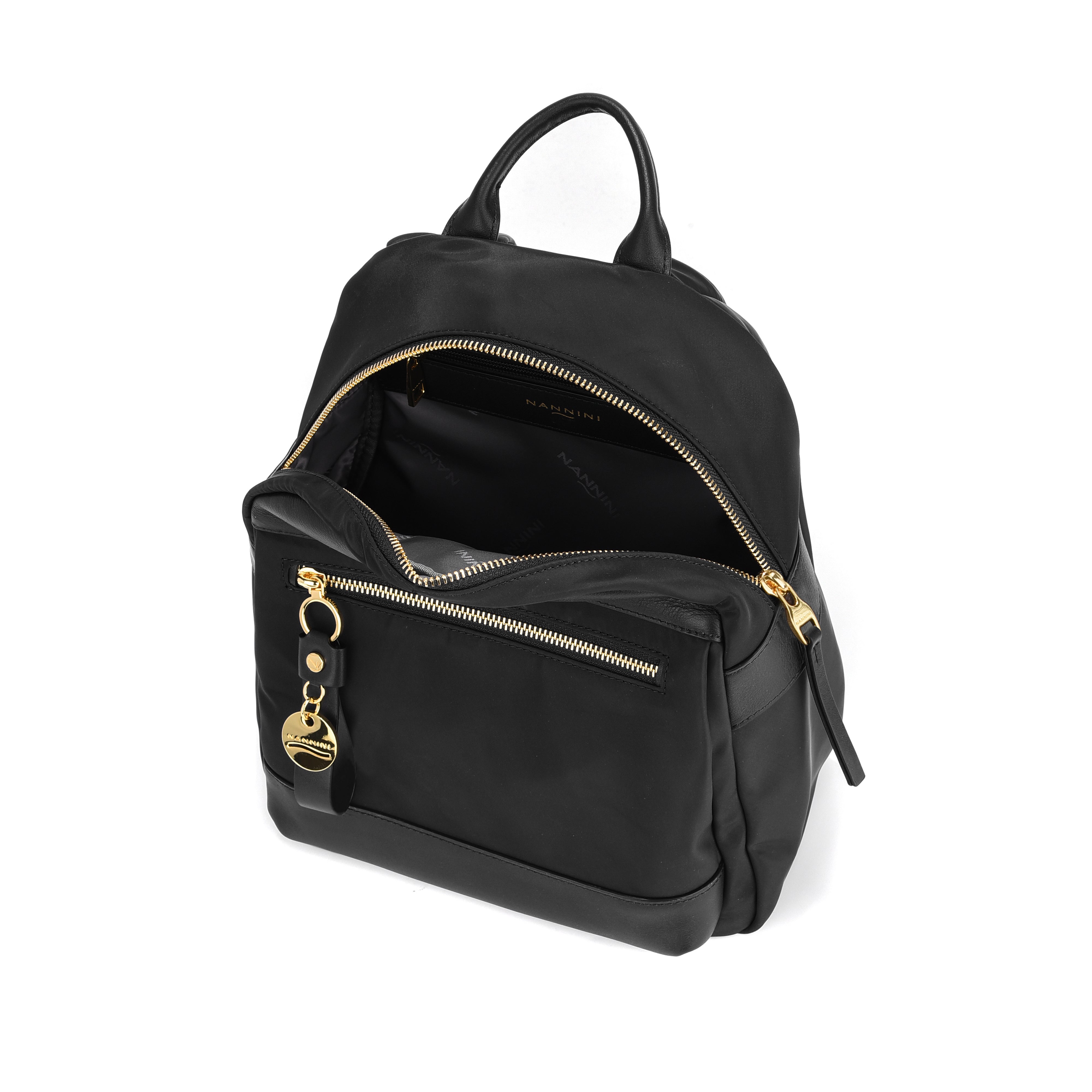 NANNINI tracolla pelle nera metallo borchie chiusura calamita donna