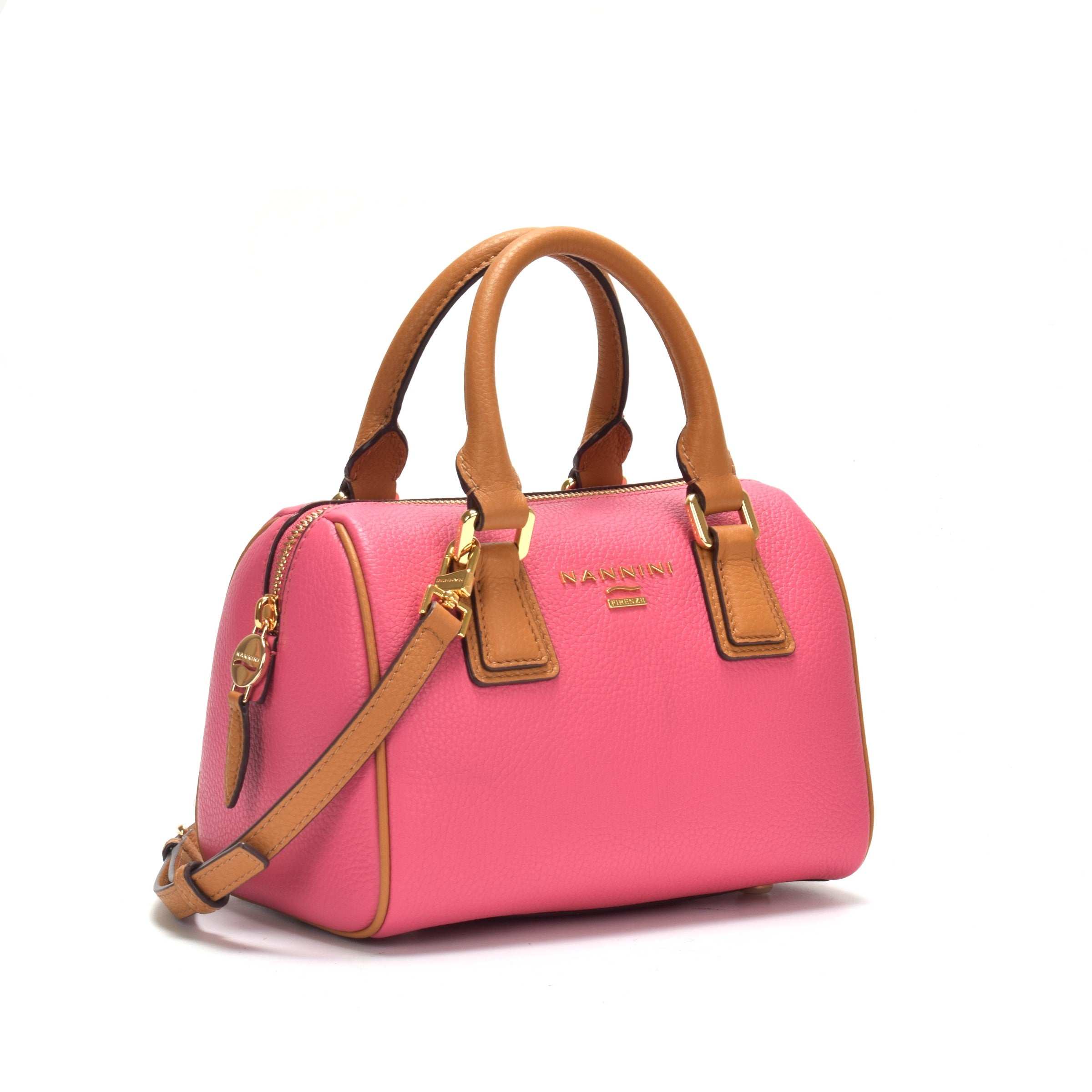 NANNINI borsa spalla pelle martellata fuxia camel donna