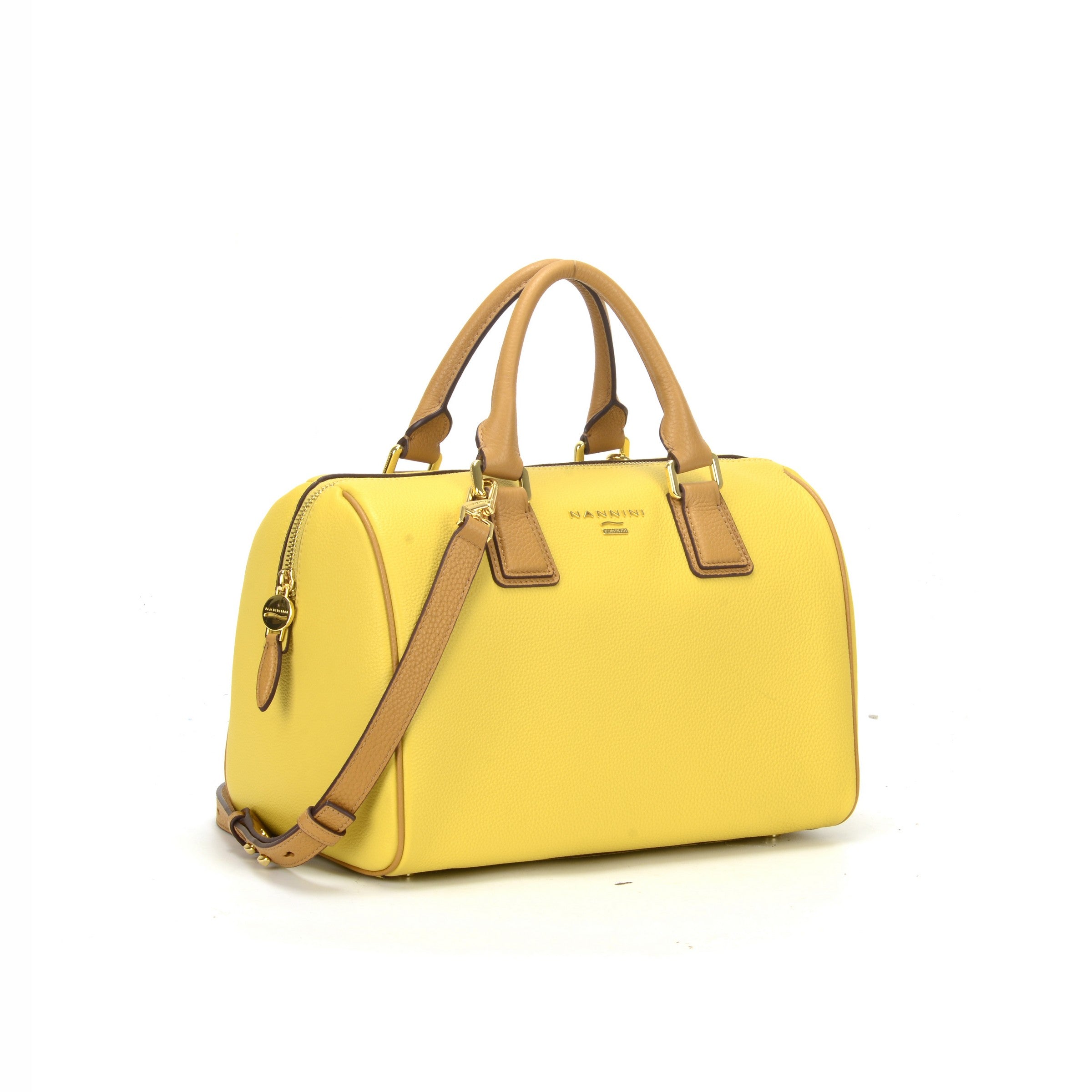 NANNINI borsa spalla pelle martellata gialla camel taglia