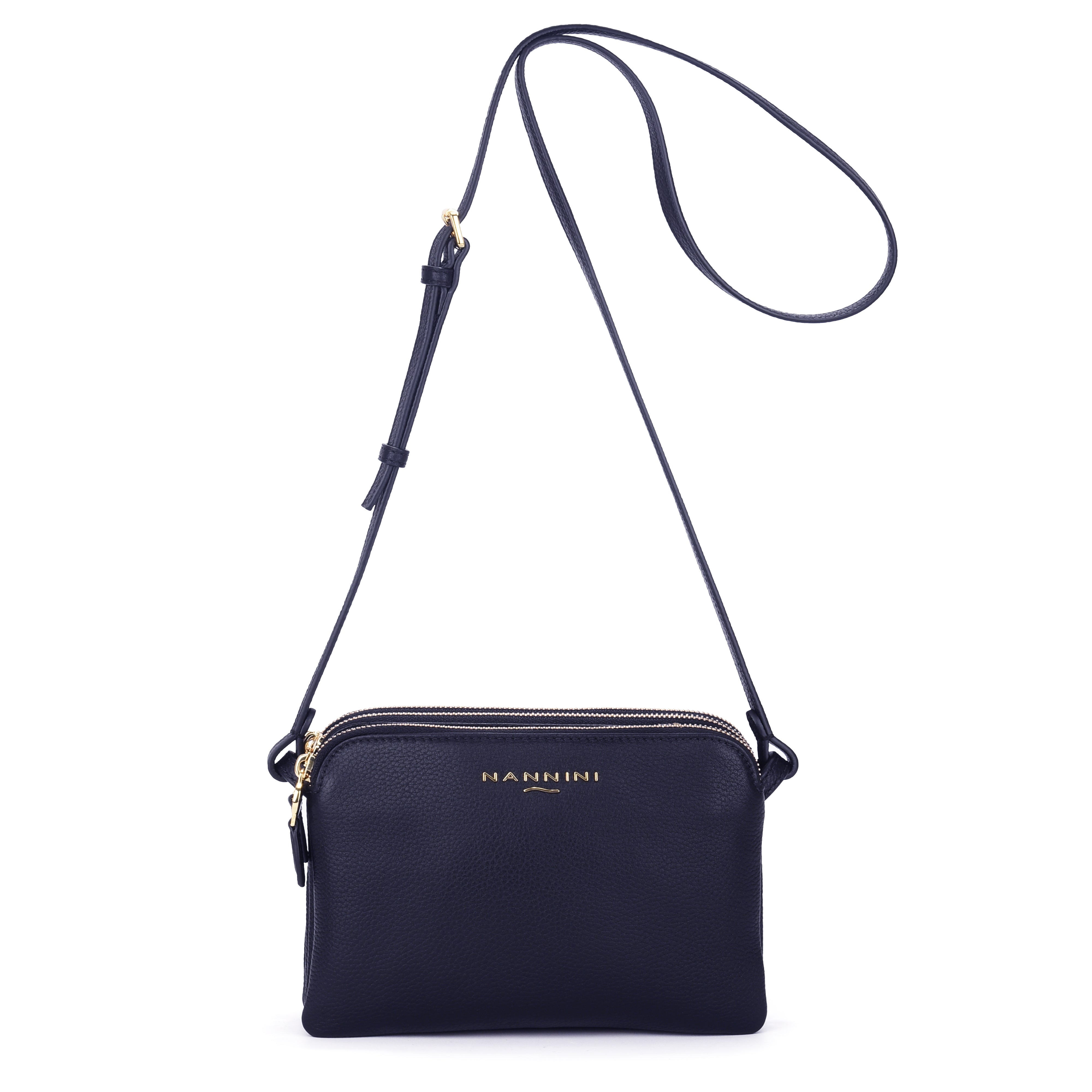 NANNINI Borsa a mano pelle martellata blu navy