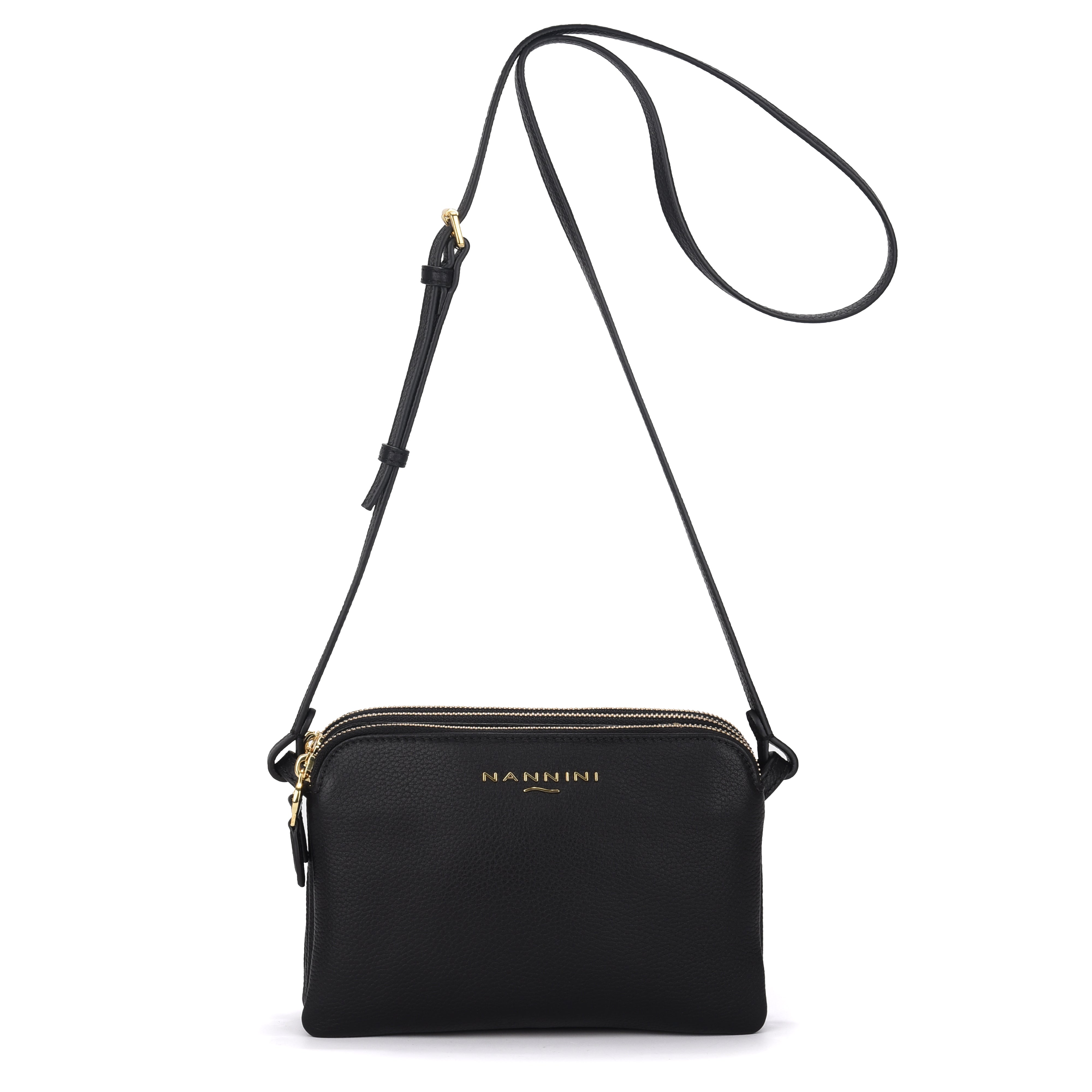 NANNINI bauletto pelle martellata nero con tracolla regolabile