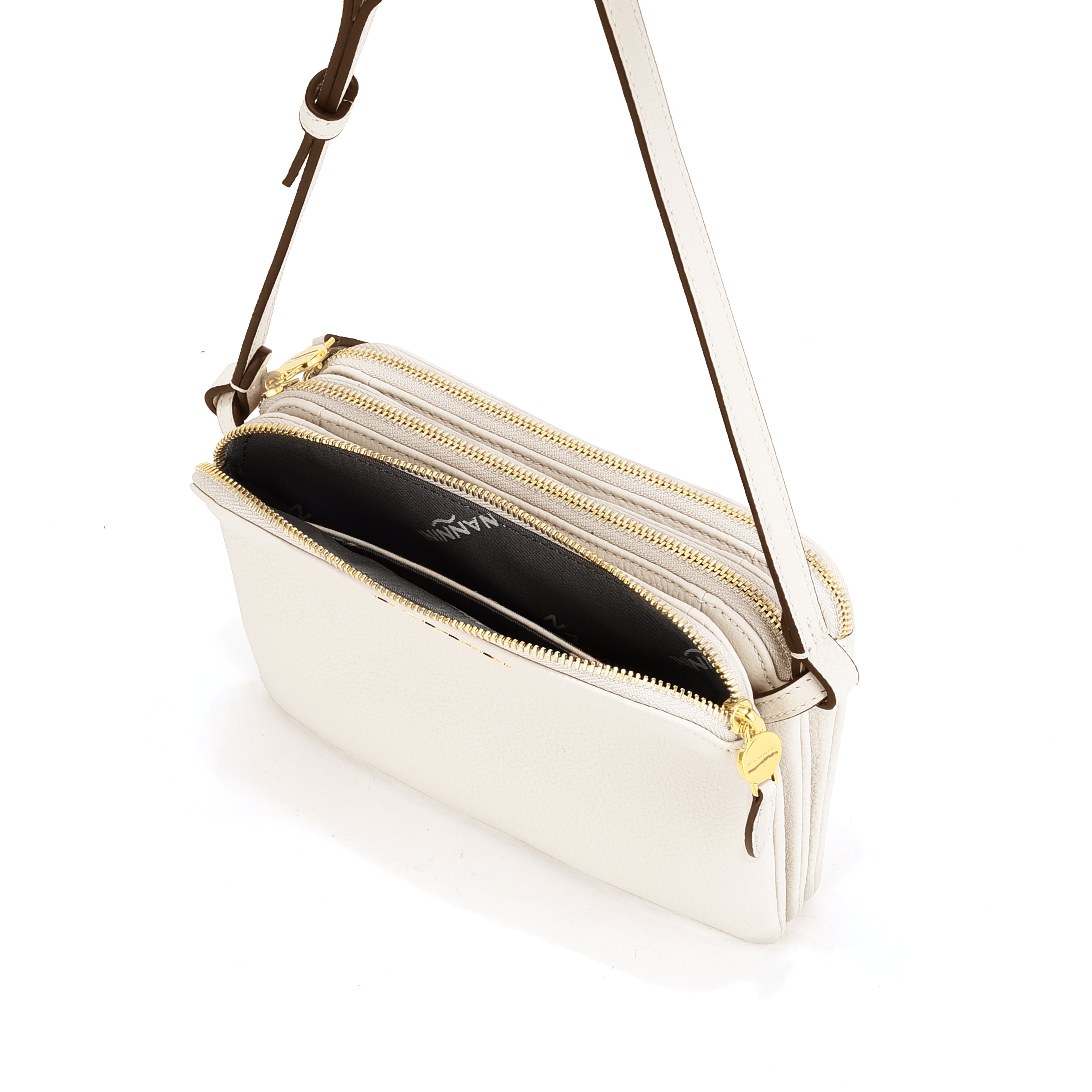 NANNINI borsa secchiello pelle martellata nera off-white logo