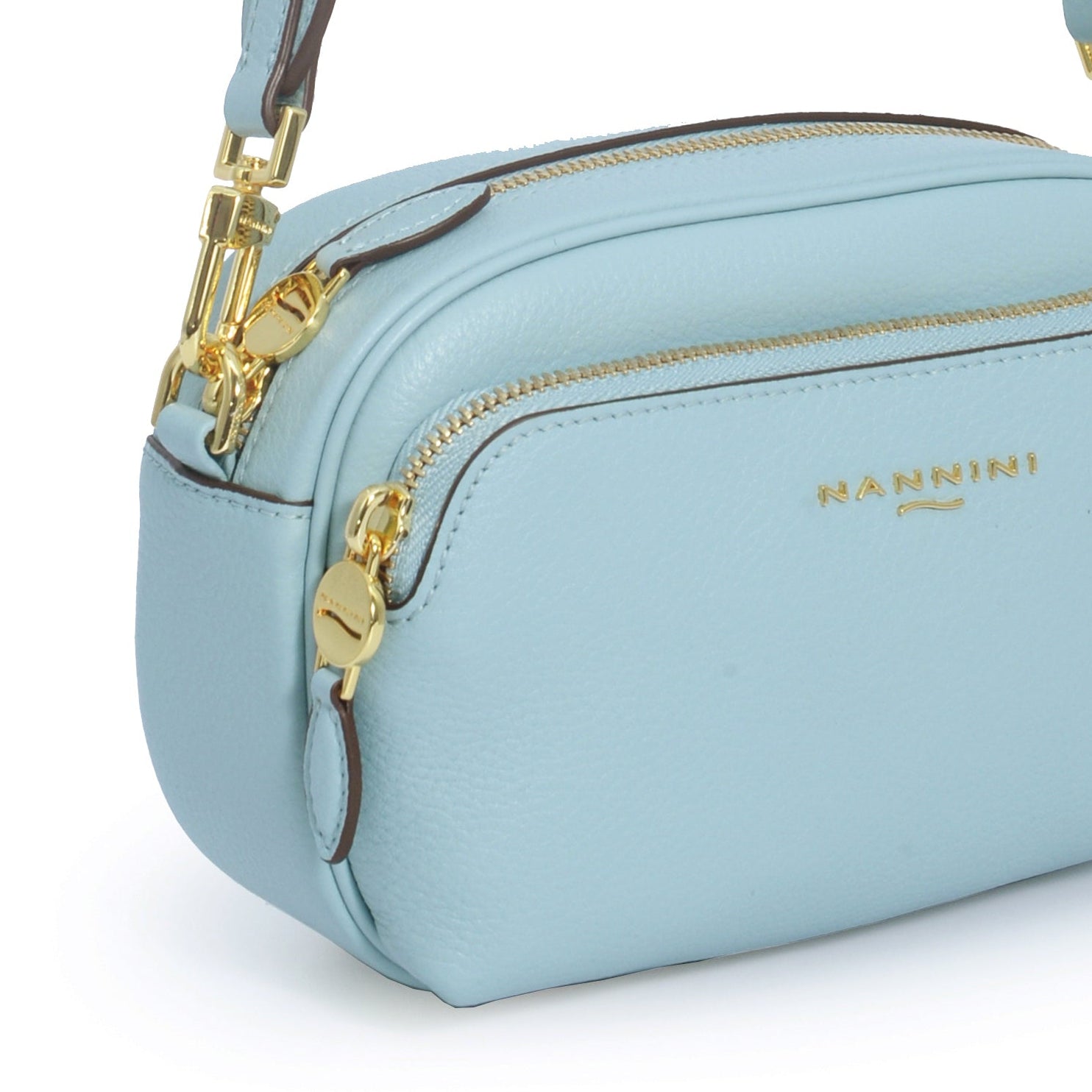 NANNINI shopper similpelle liscia cielo tracolla regolabile manici