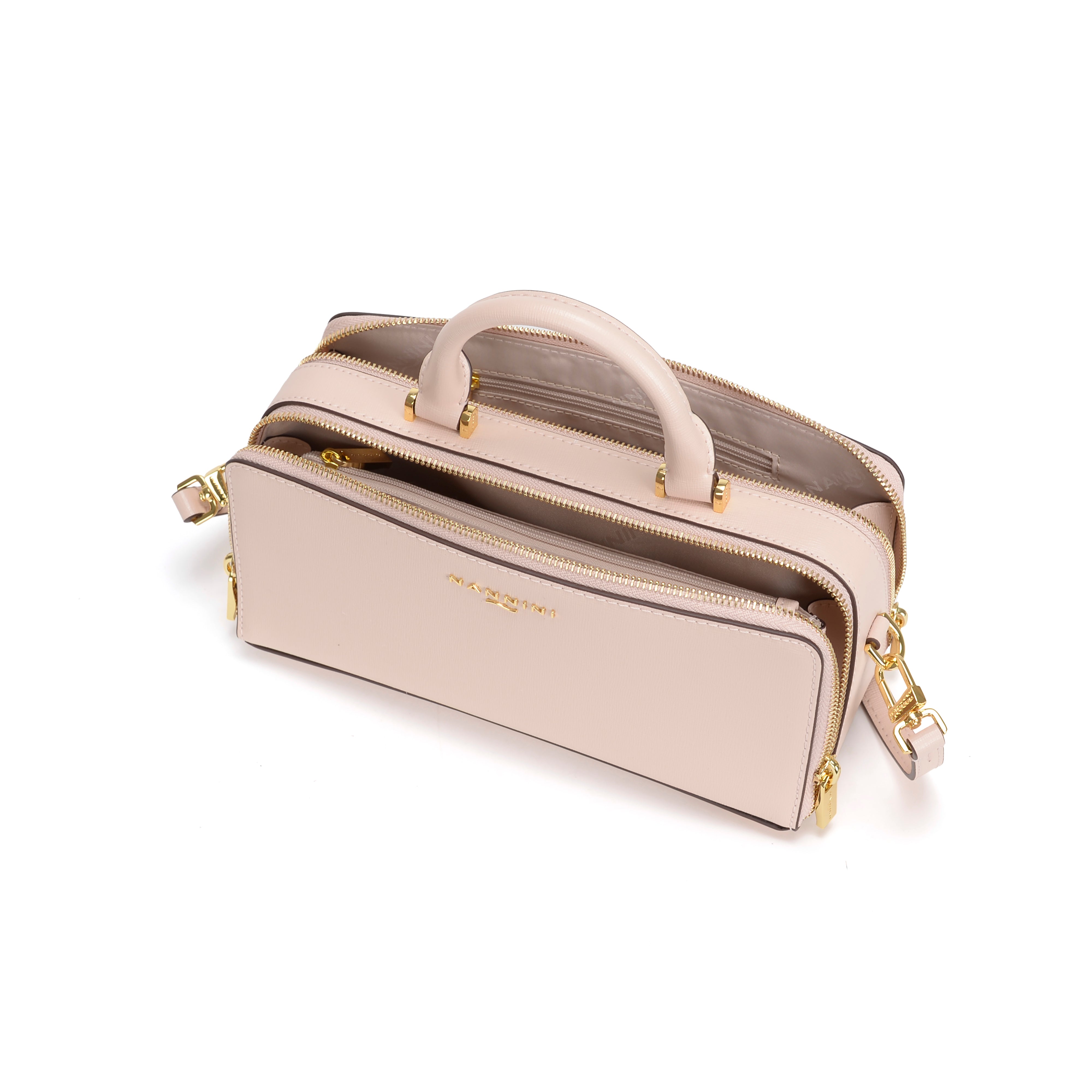 NANNINI borsa spalla donna pelle saffiano cipria logo