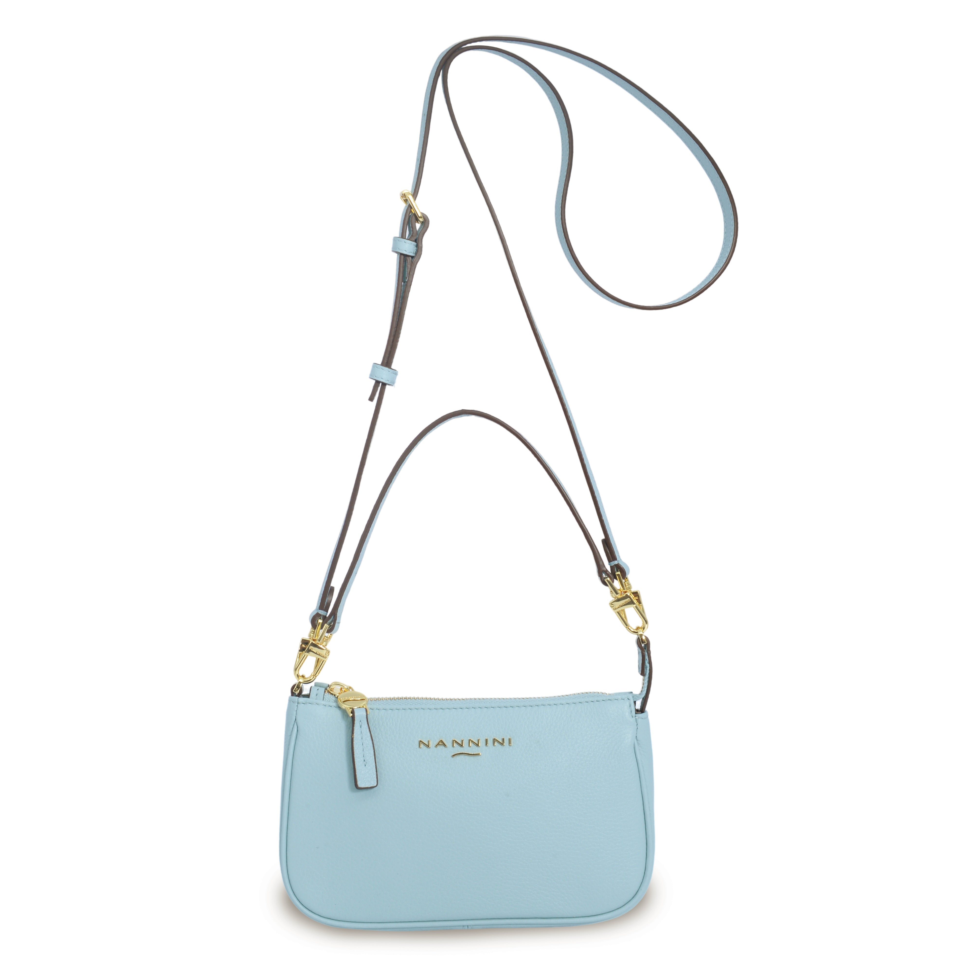 NANNINI shopper tessuto martellata azzurro chiaro tracolla spalla