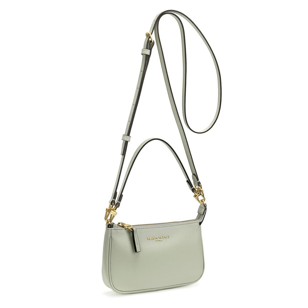 NANNINI borsa spalla donna pelle martellata salvia morbida