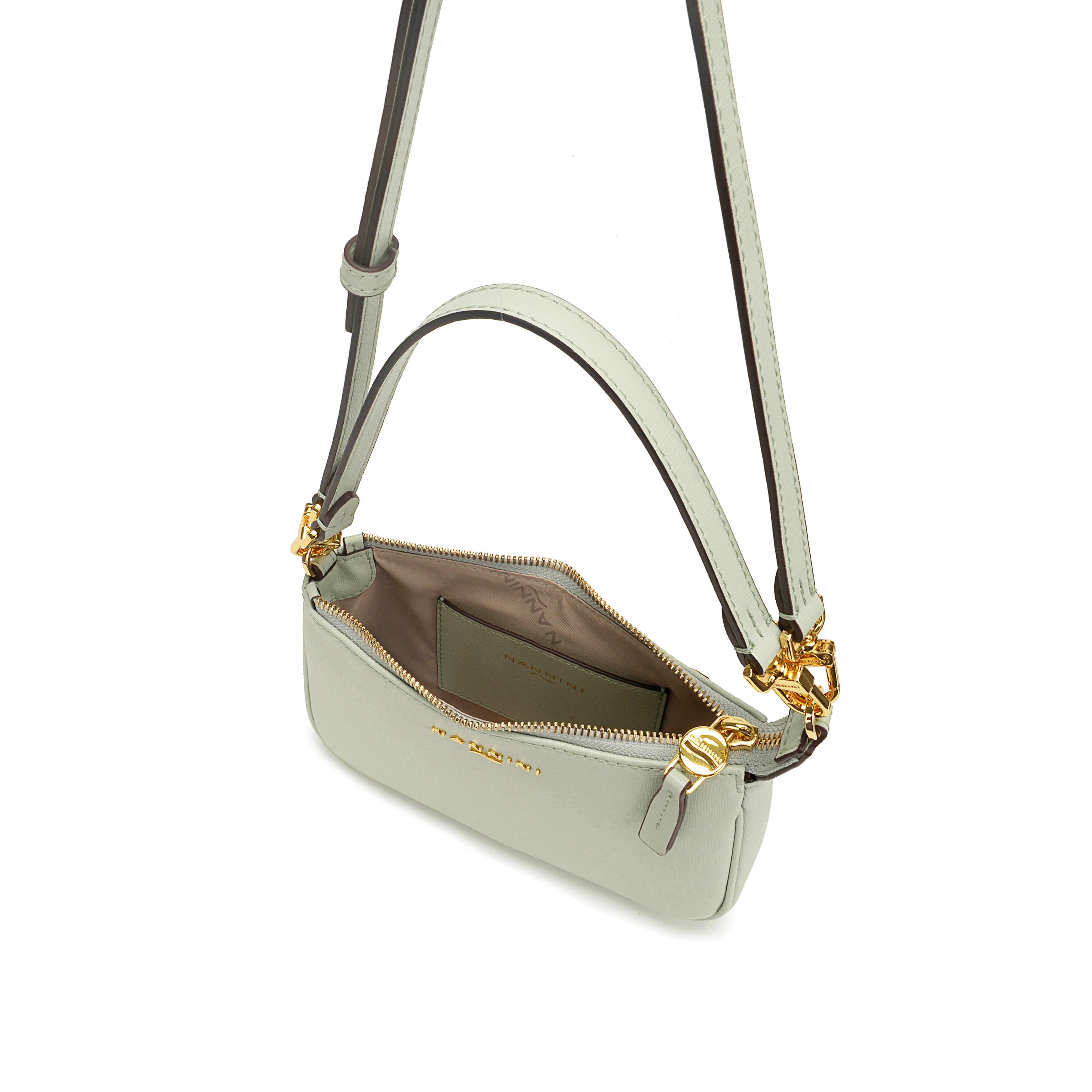 NANNINI borsa spalla martellata chiusura zip colore salvia