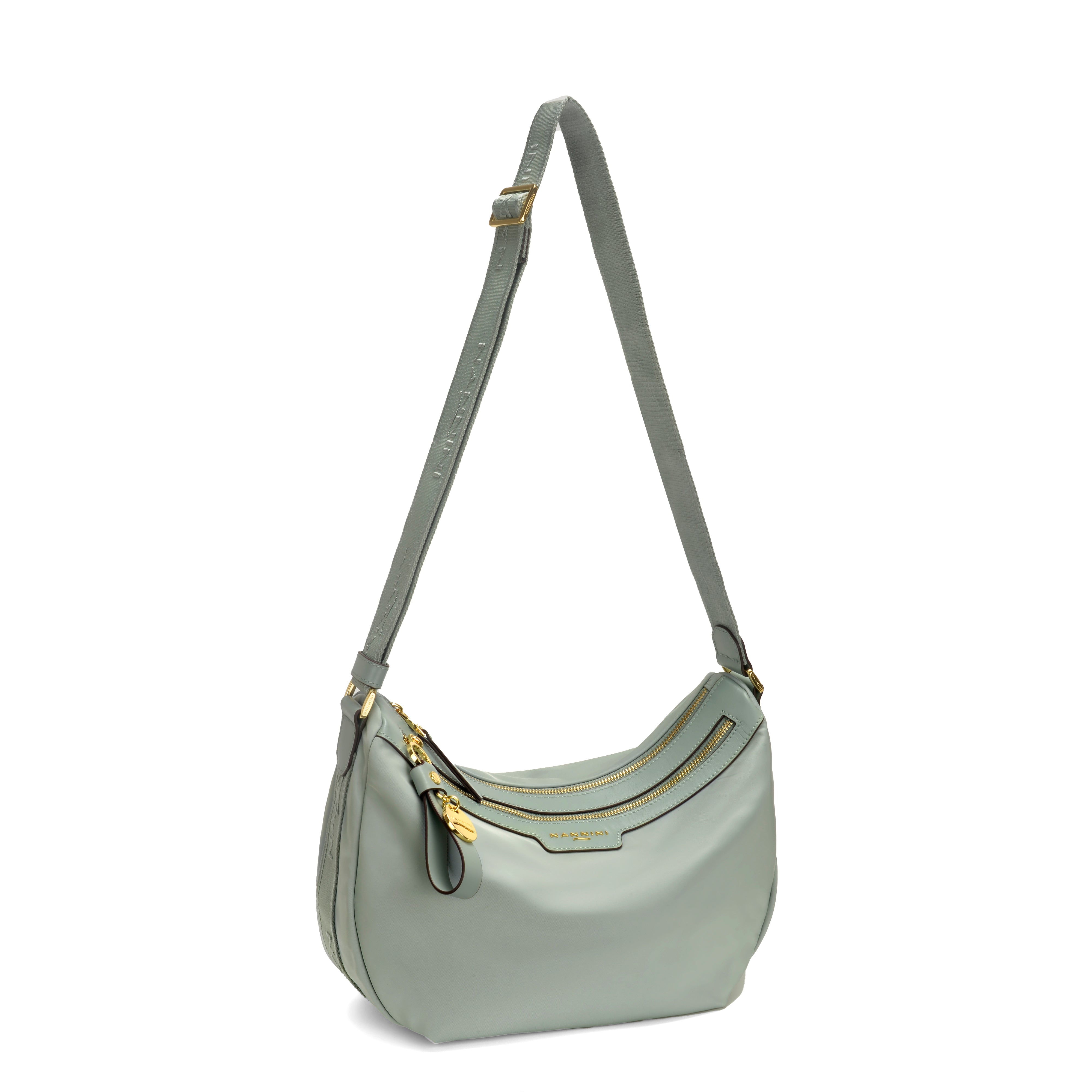 NANNINI borsa spalla donna pelle martellata verde salvia manici