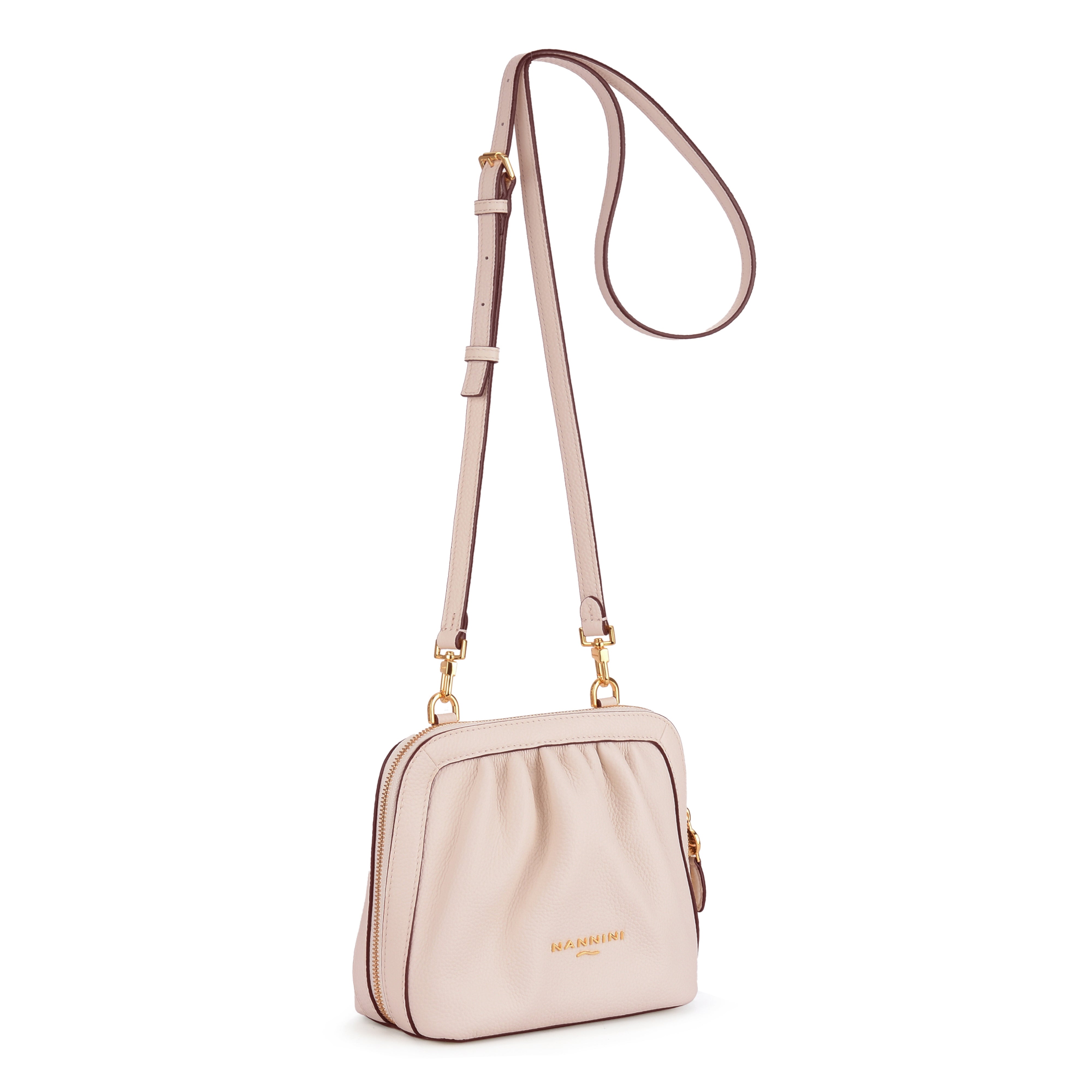 NANNINI Borsa a mano pelle martellata cipria grande