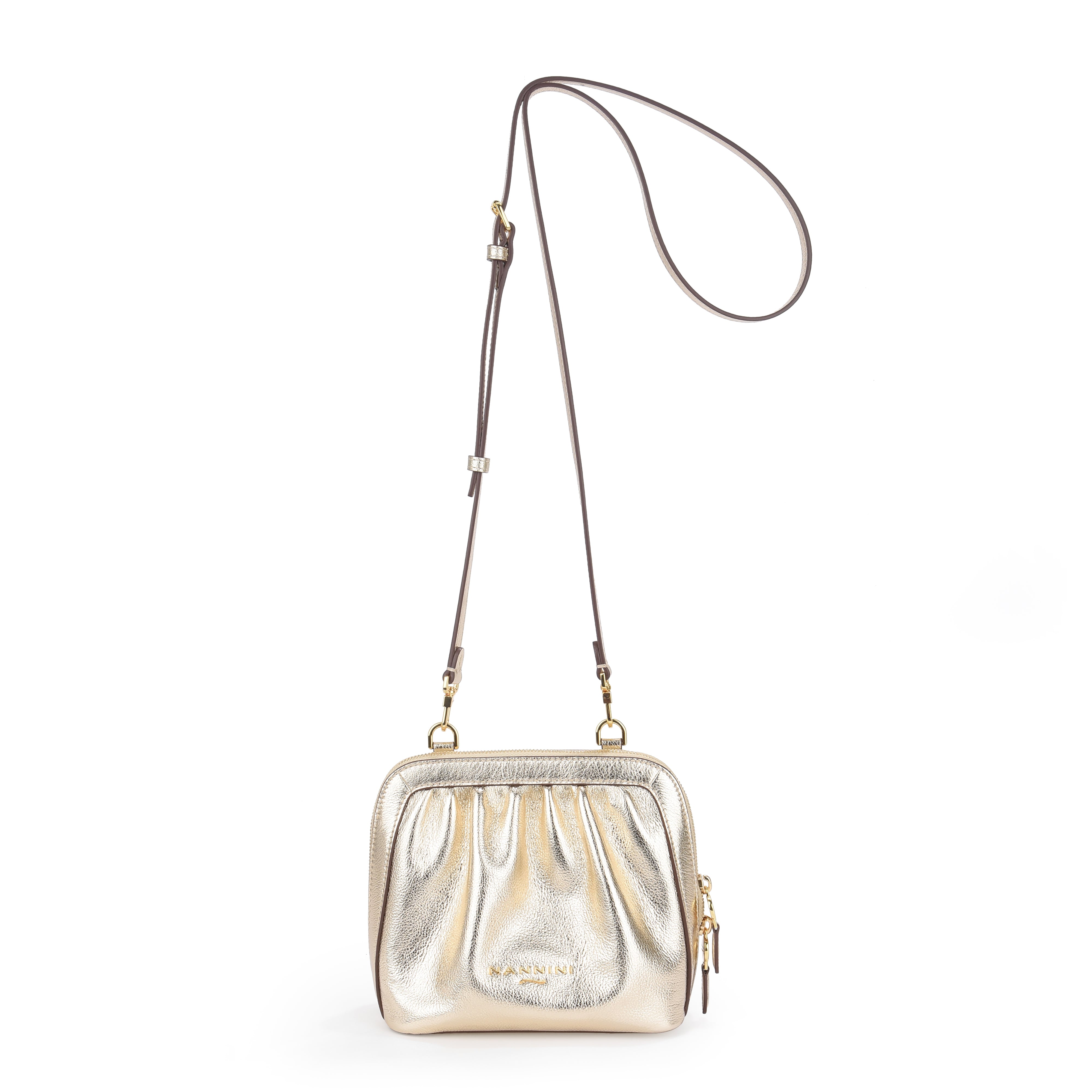 NANNINI bauletto pelle martellata oro con tracolla removibile