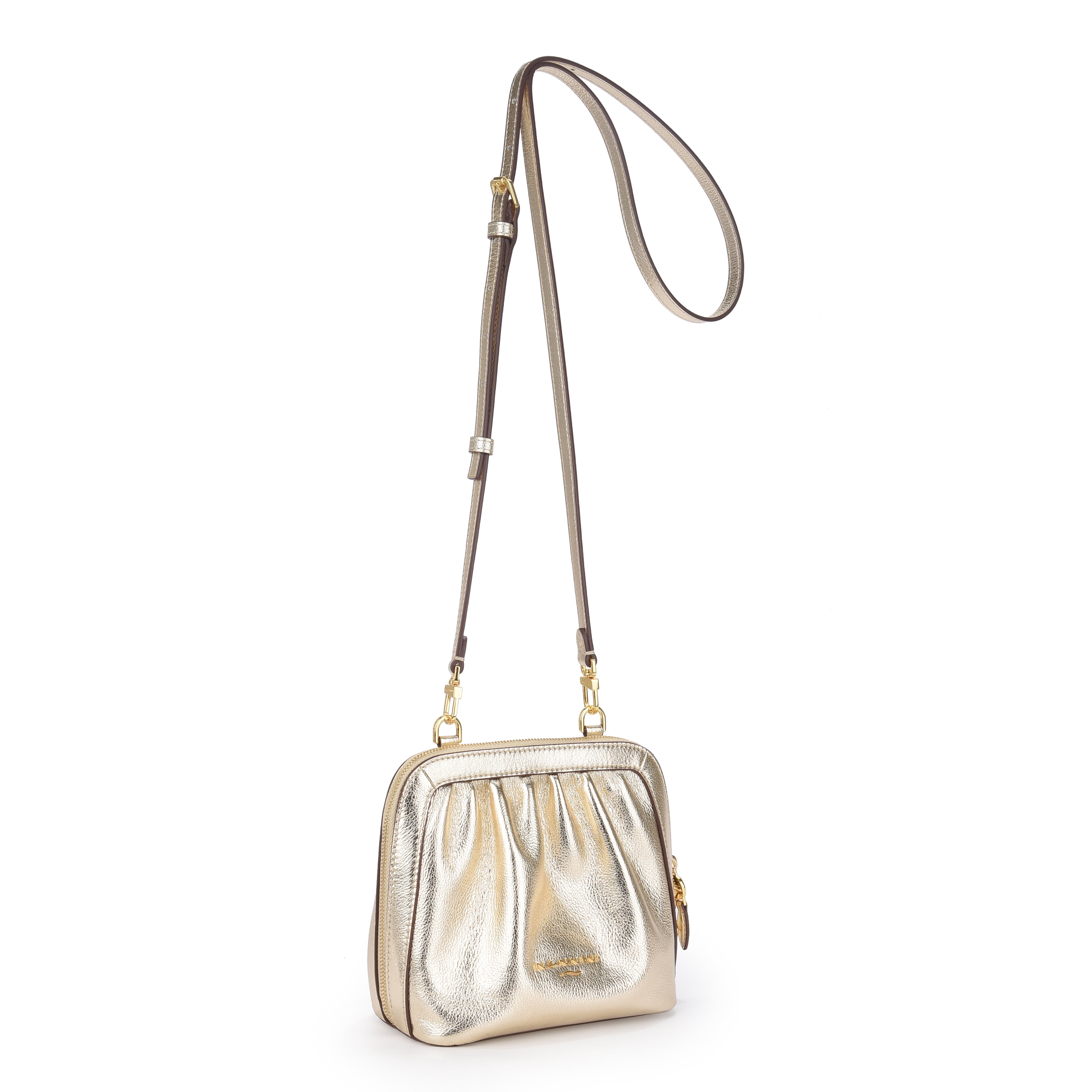 NANNINI tracolla pelle martellata oro scuro compatta donna