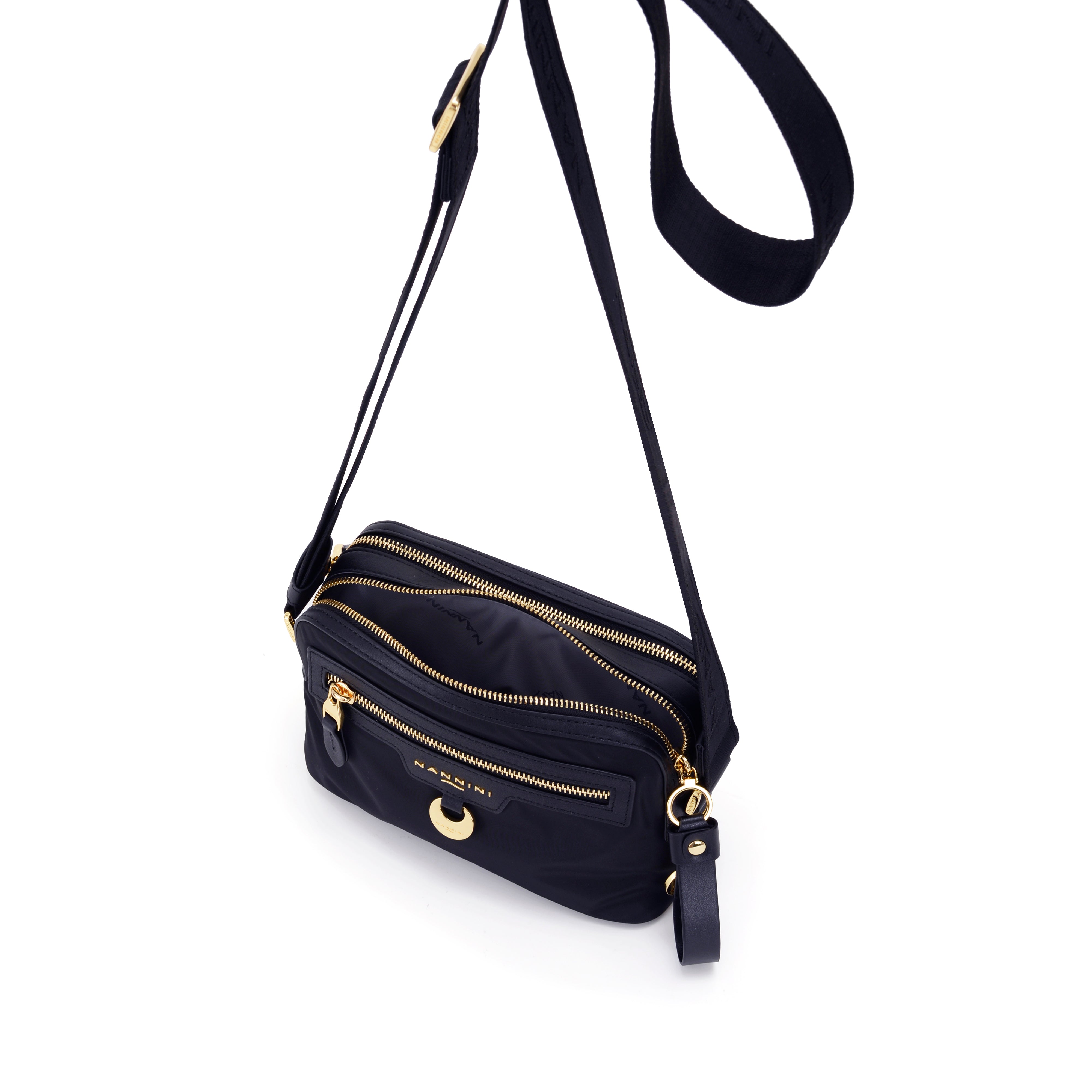 NANNINI borsa spalla donna tela stampa fiori blu manico catena