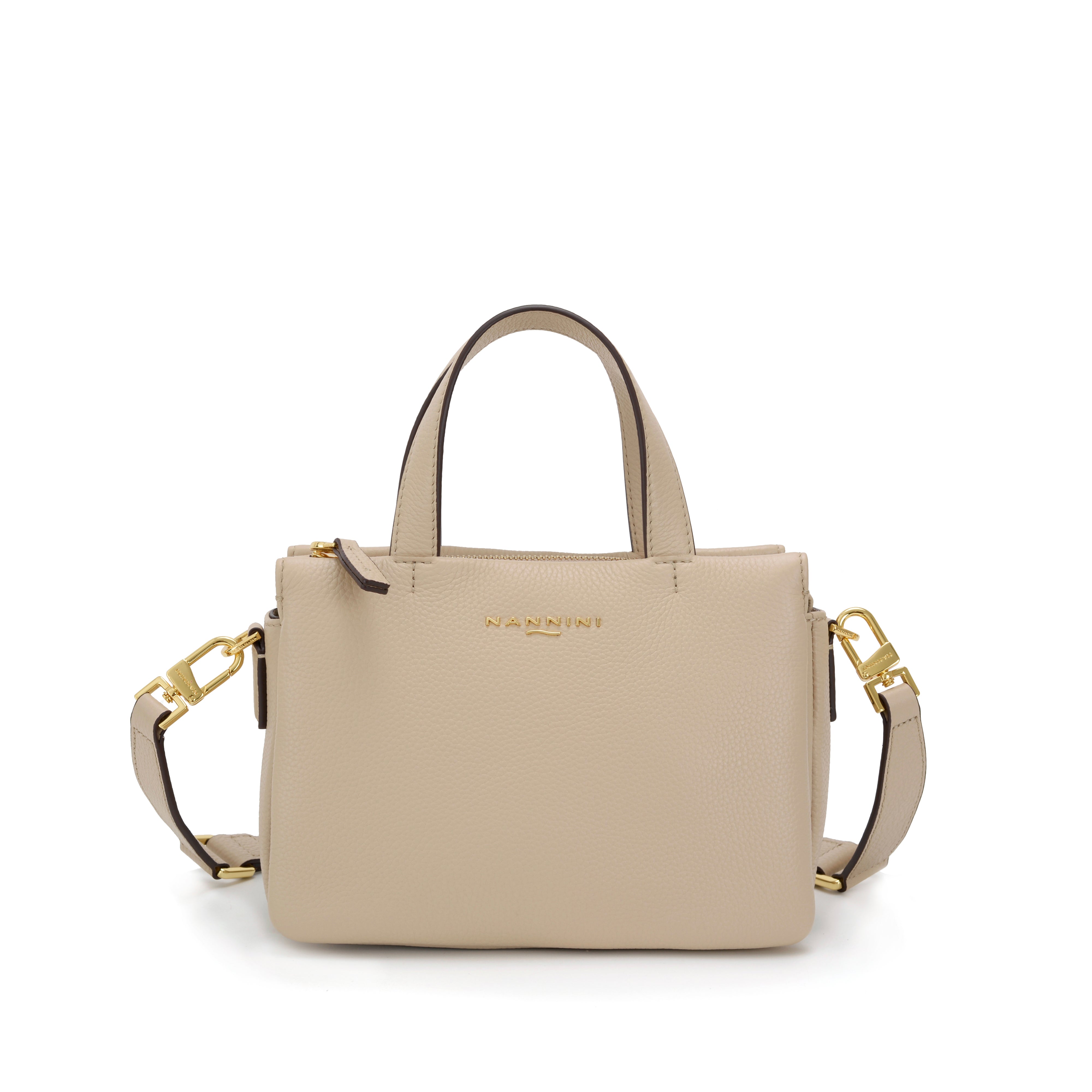 NANNINI borsa spalla donna beige pelle effetto intrecciato