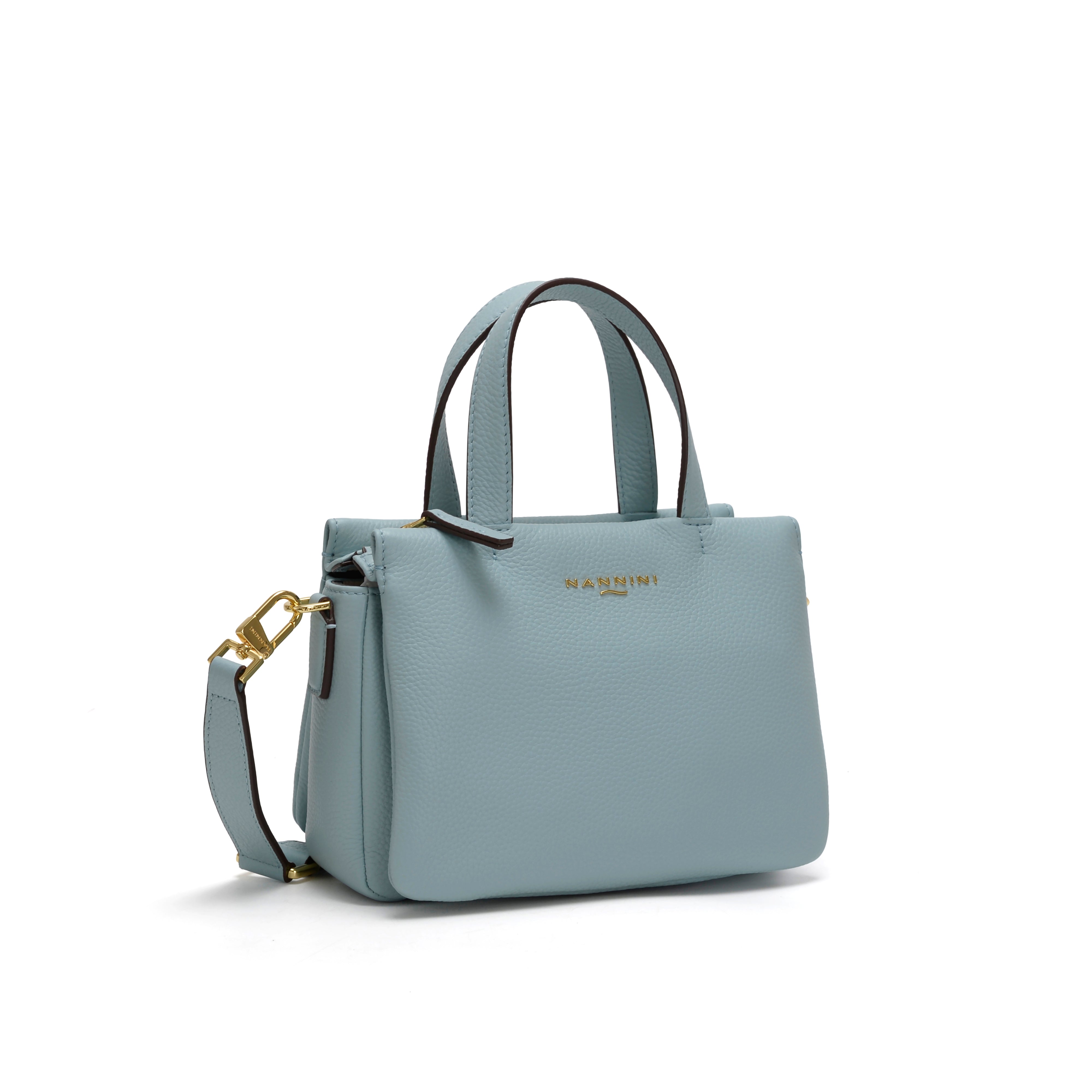 NANNINI borsa spalla martellata cielo manici pelle metallo