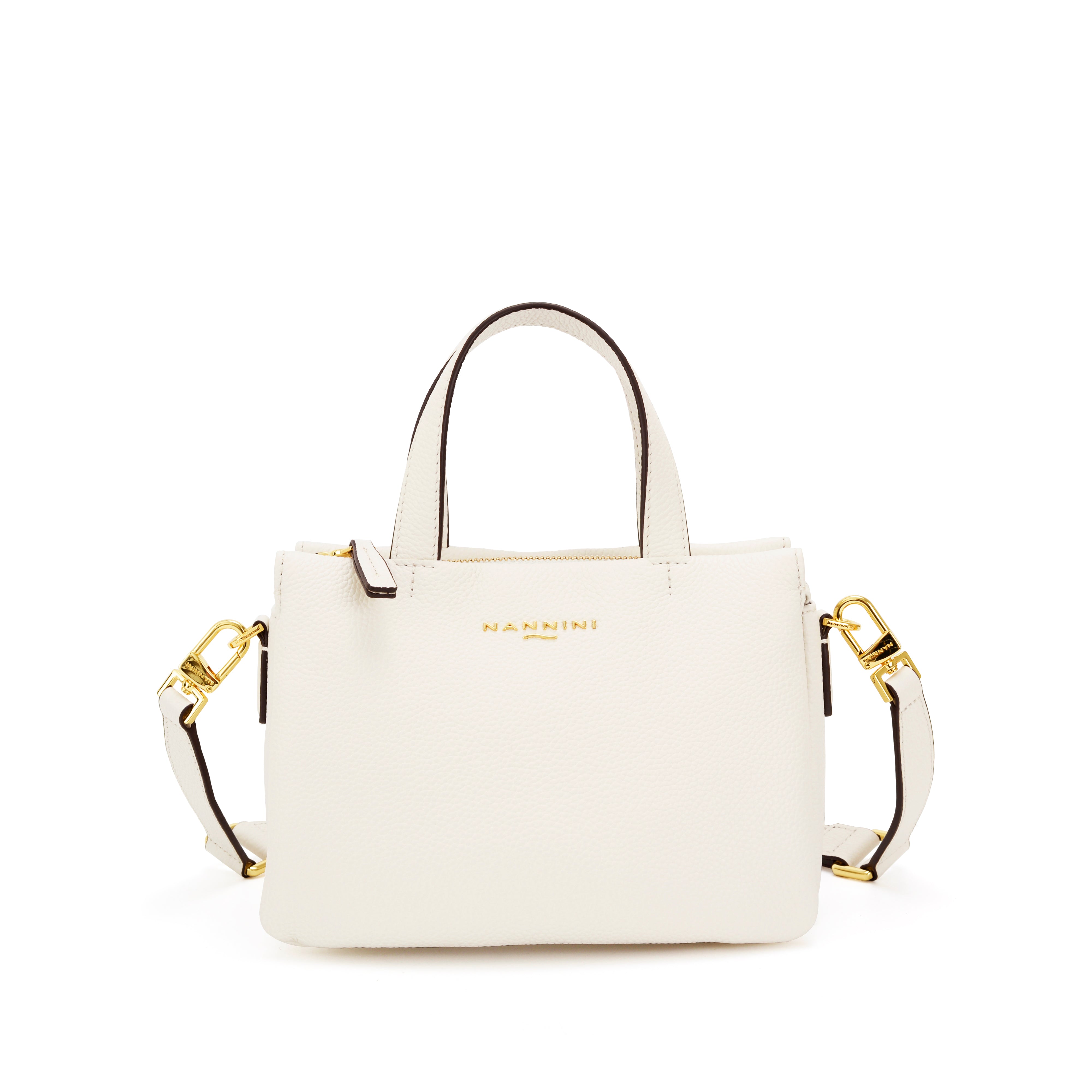 NANNINI borsa spalla donna tela stampa logo marrone