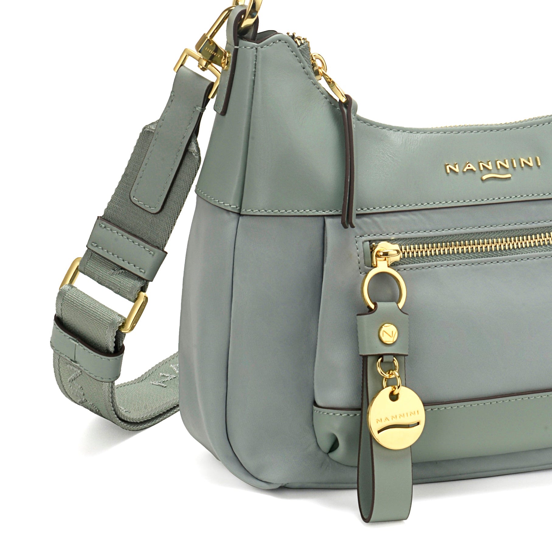 NANNINI borsa spalla donna pelle martellata salvia