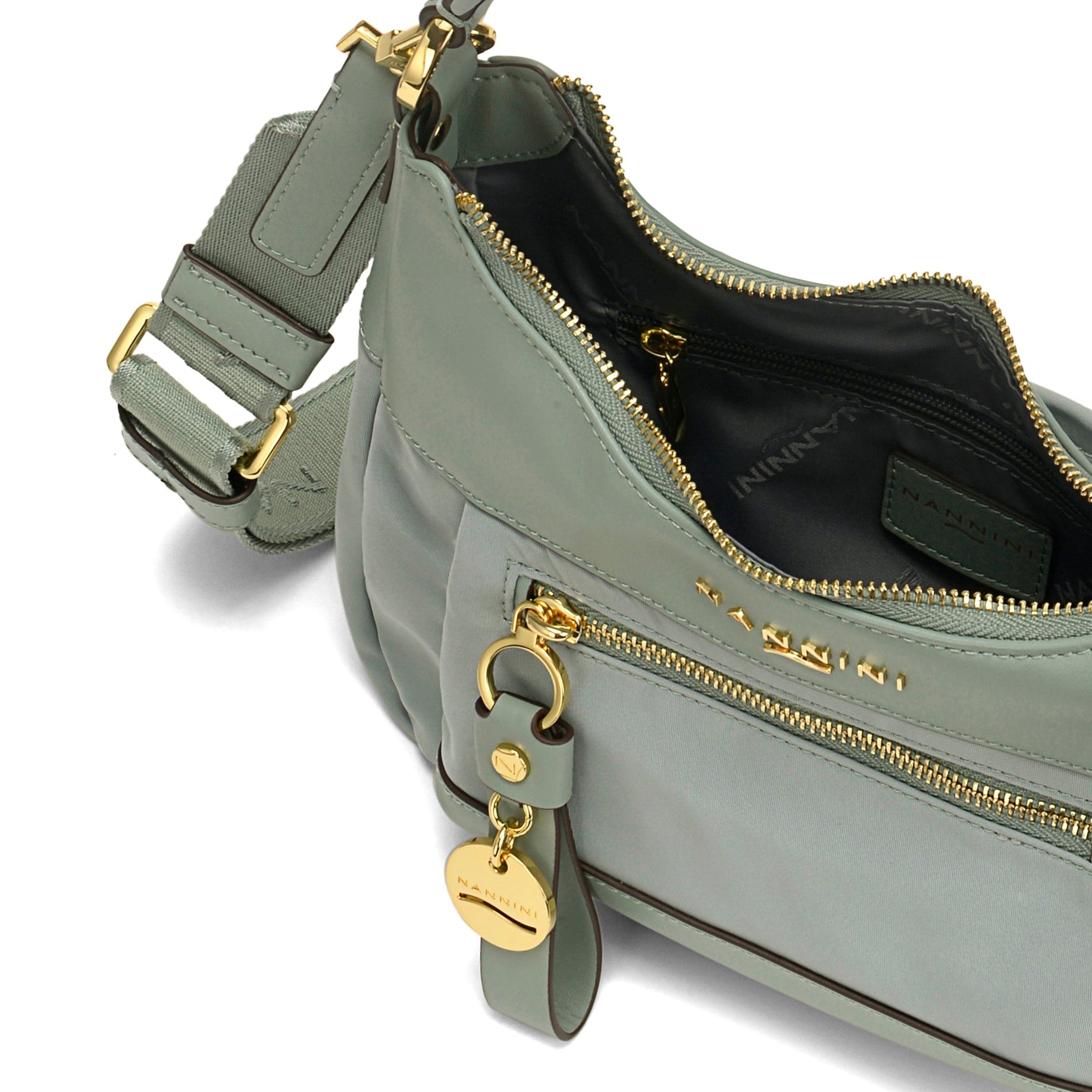 NANNINI borsa spalla donna pelle martellata salvia catena