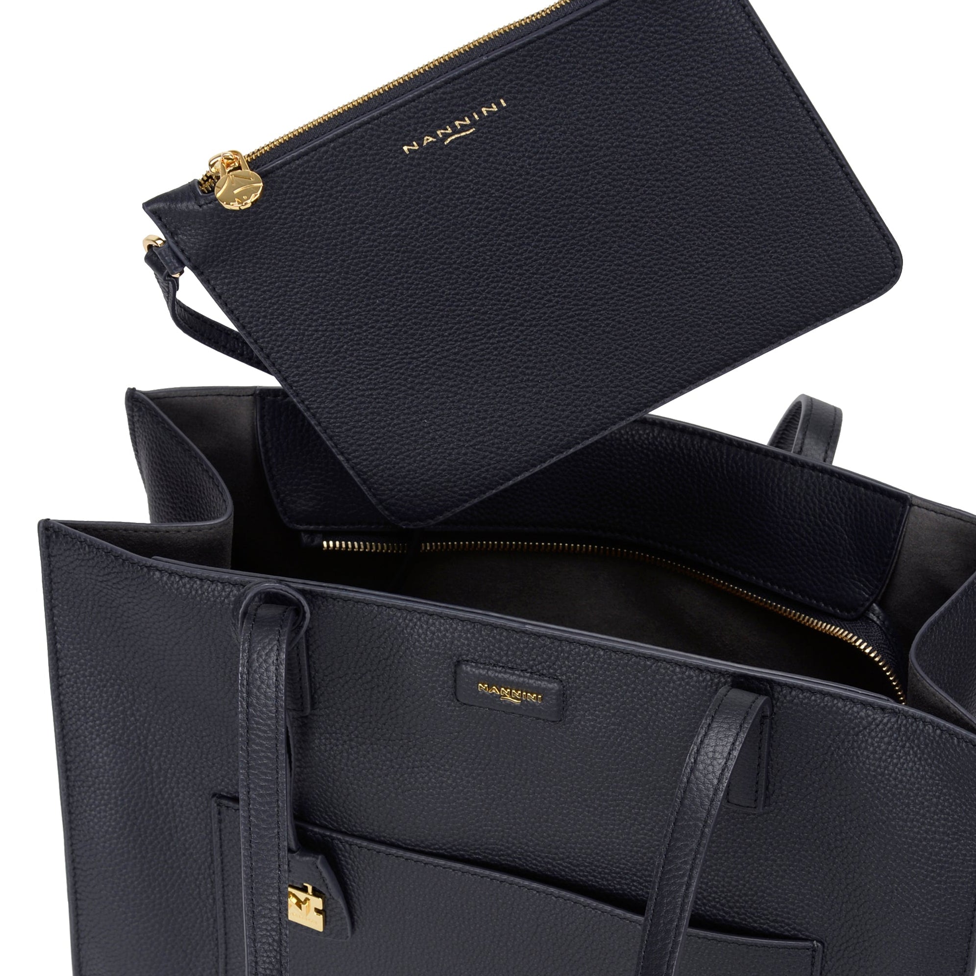 NANNINI borsa secchiello pelle martellata blu navy catena