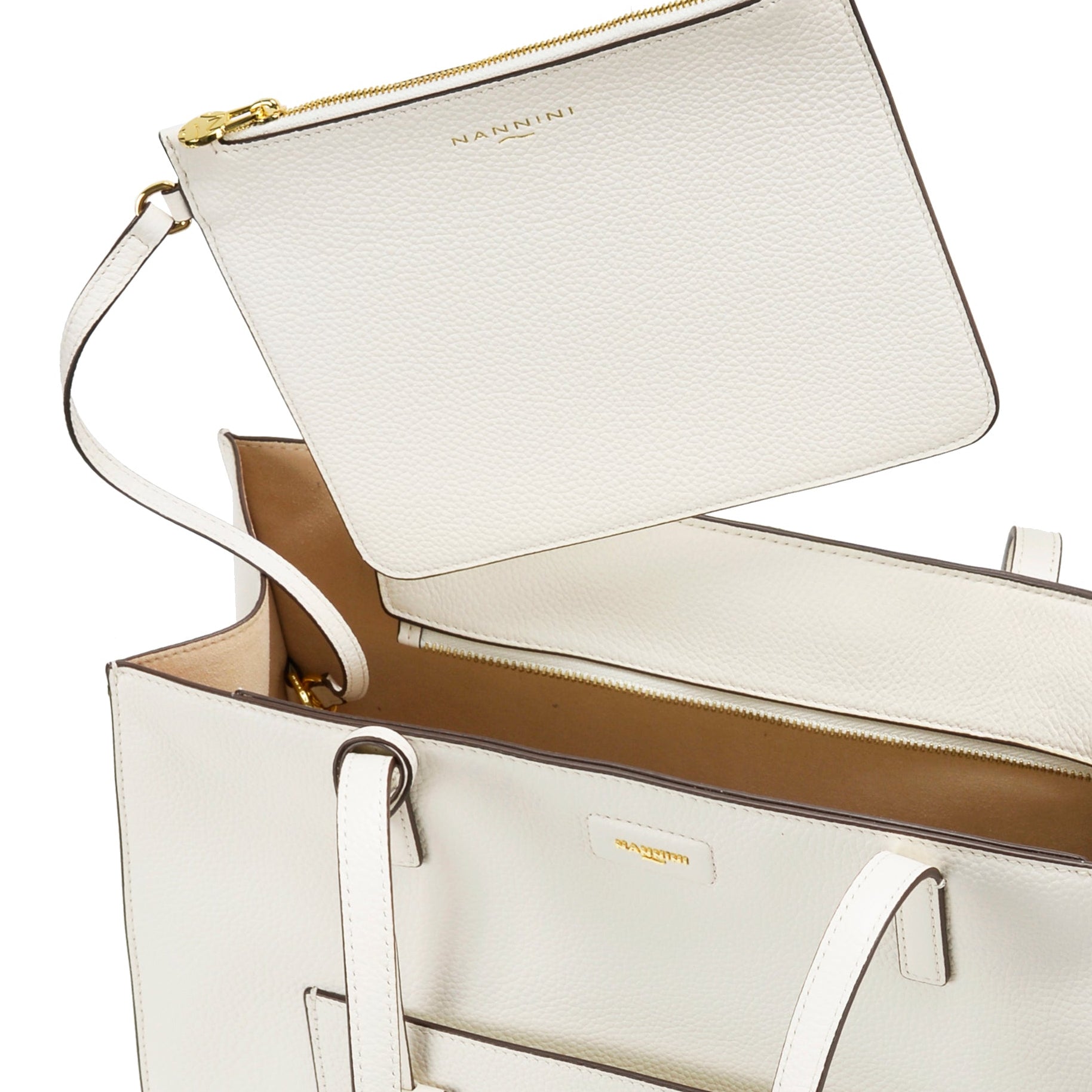 NANNINI shopper tessuto tecnico beige chiusura zip donna