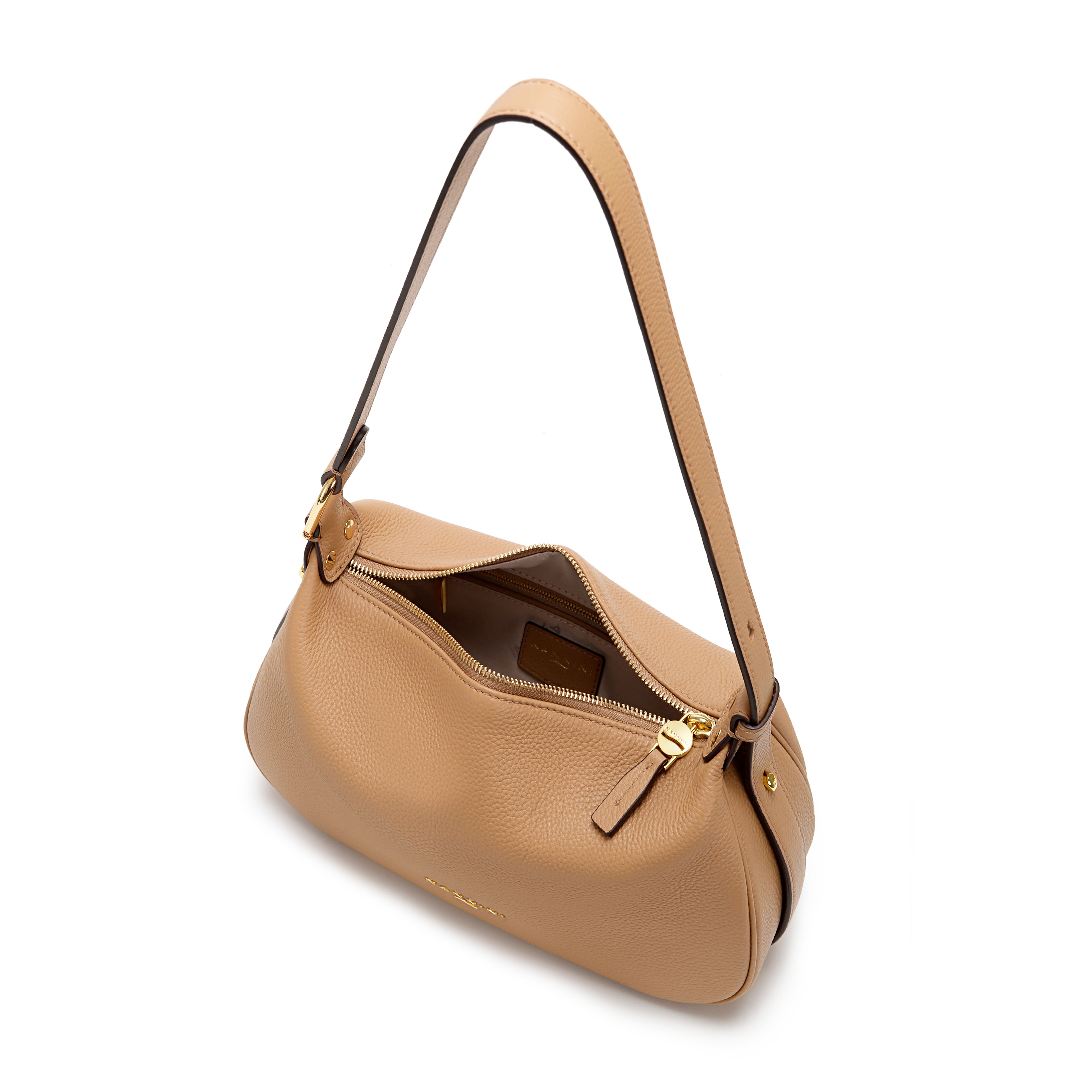 NANNINI borsa spalla donna pelle cammello martellata made italy
