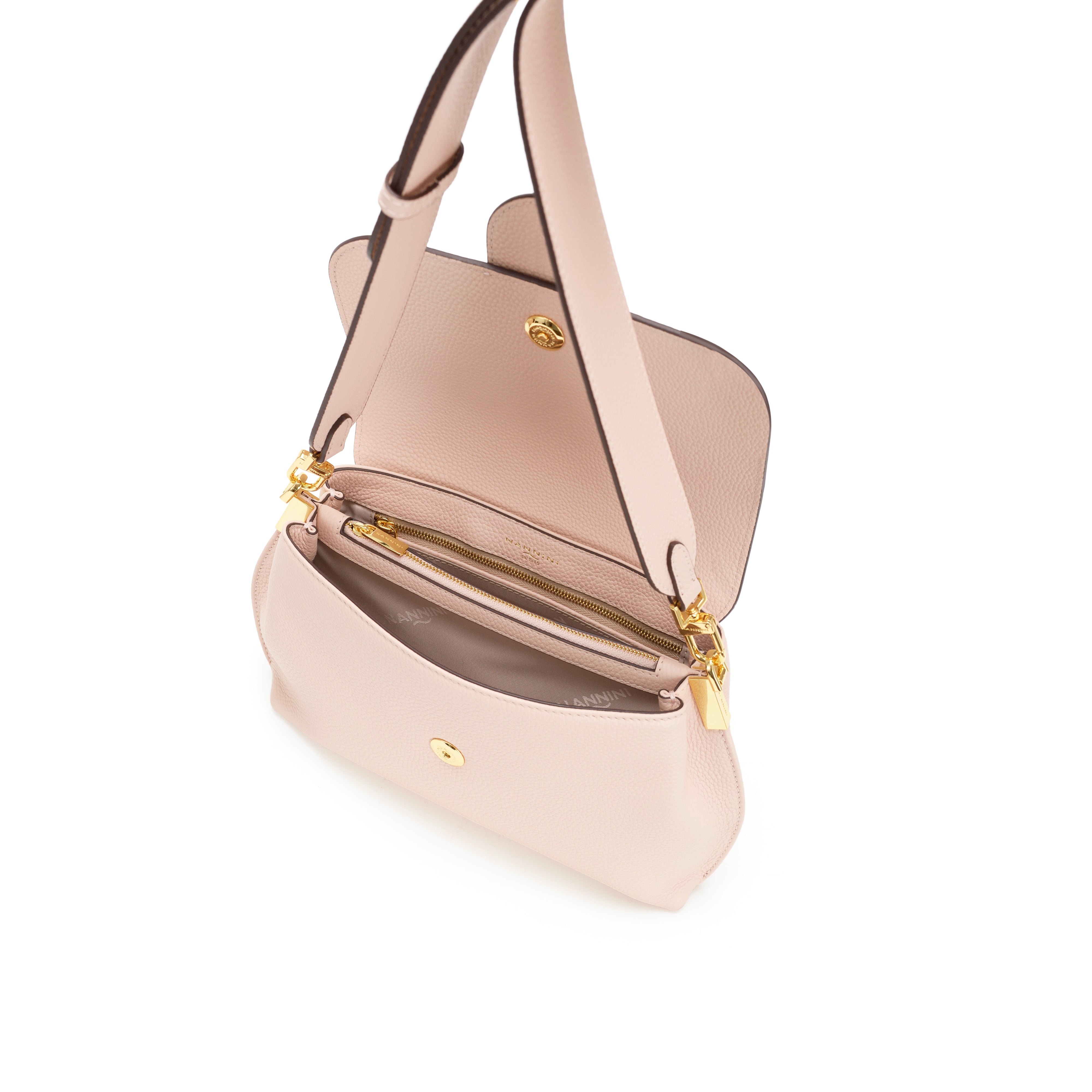 NANNINI borsa spalla donna camoscio martellata cipria chiara