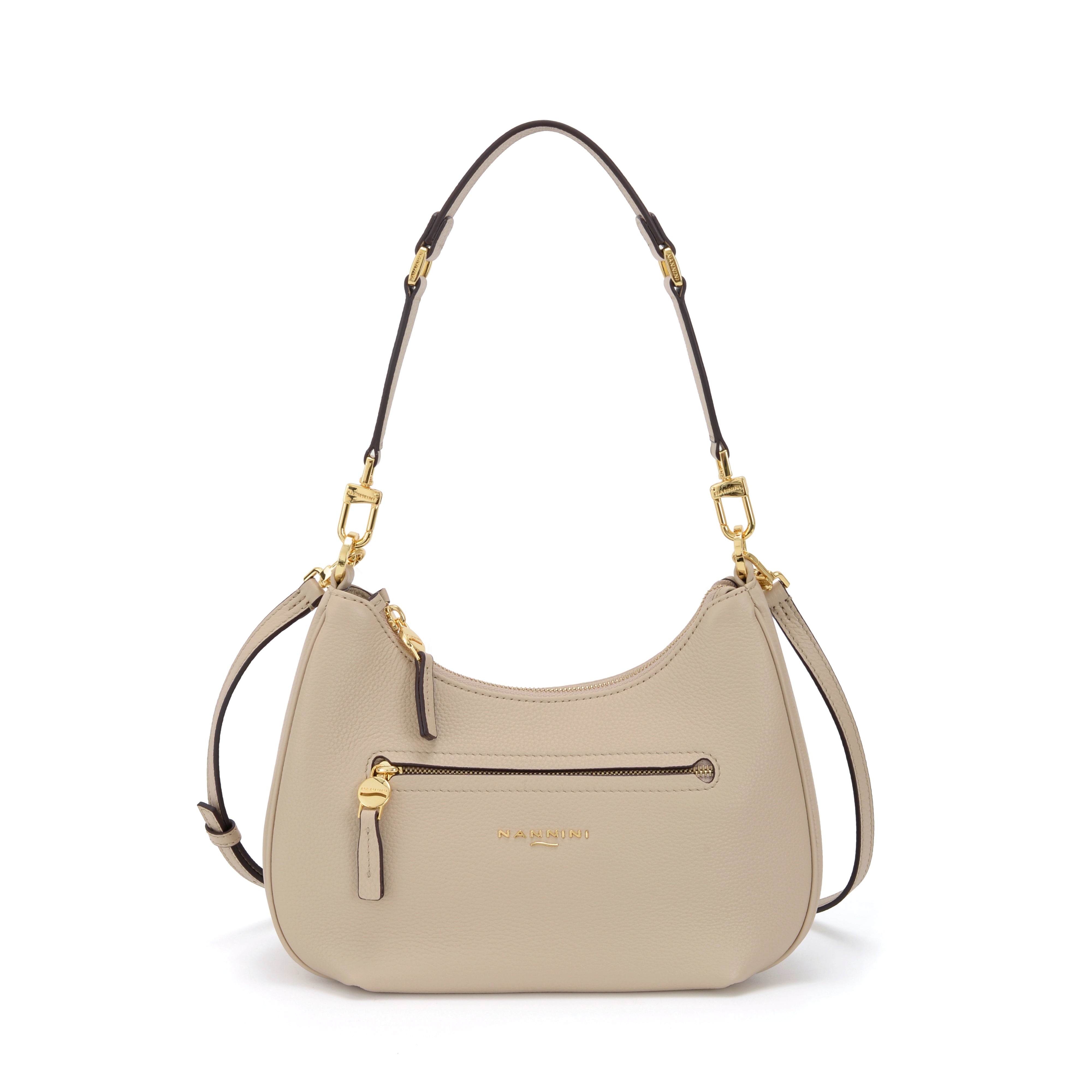 NANNINI borsa spalla donna beige pelle martellata con zip