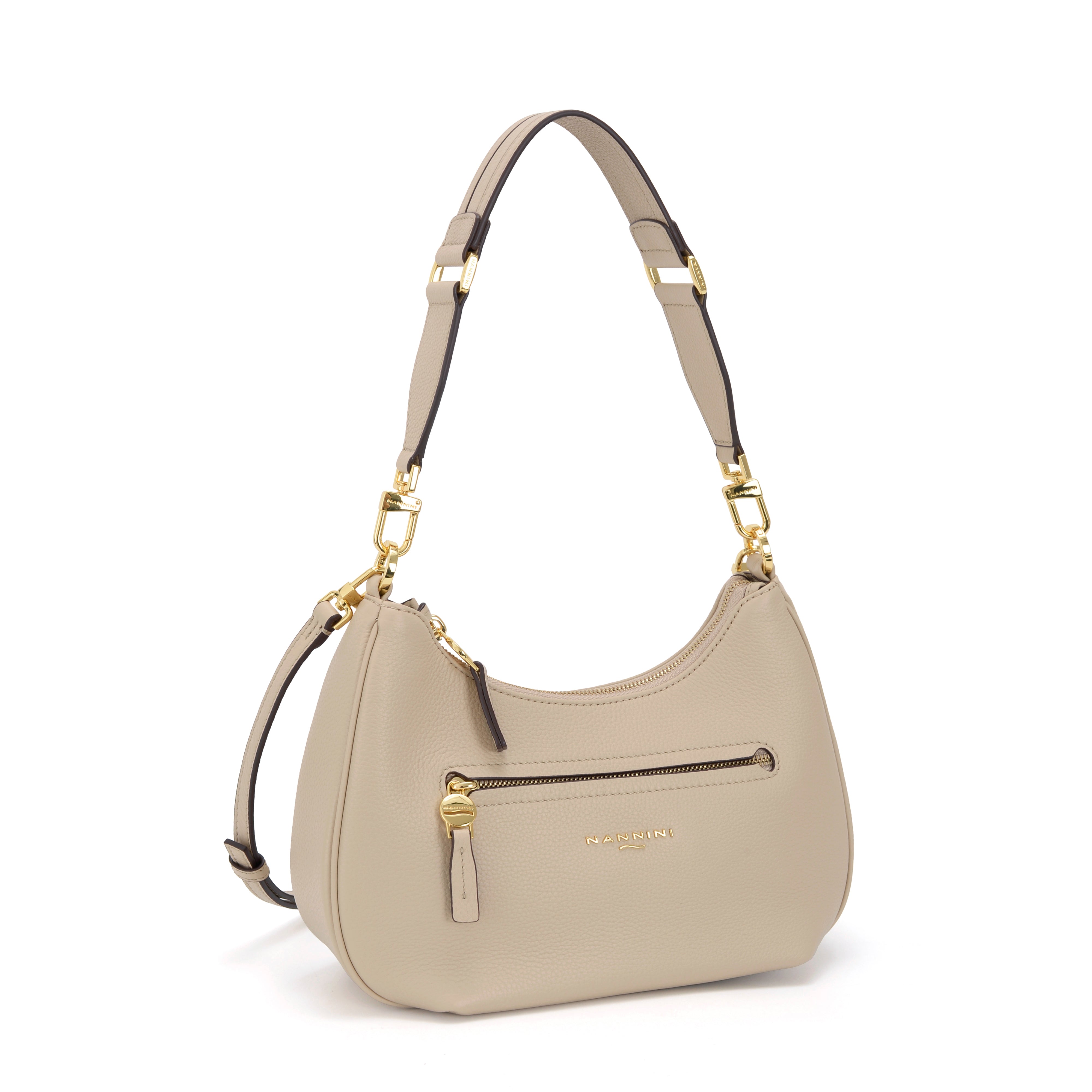 NANNINI tracolla semirigida pelle bottalata beige con patta