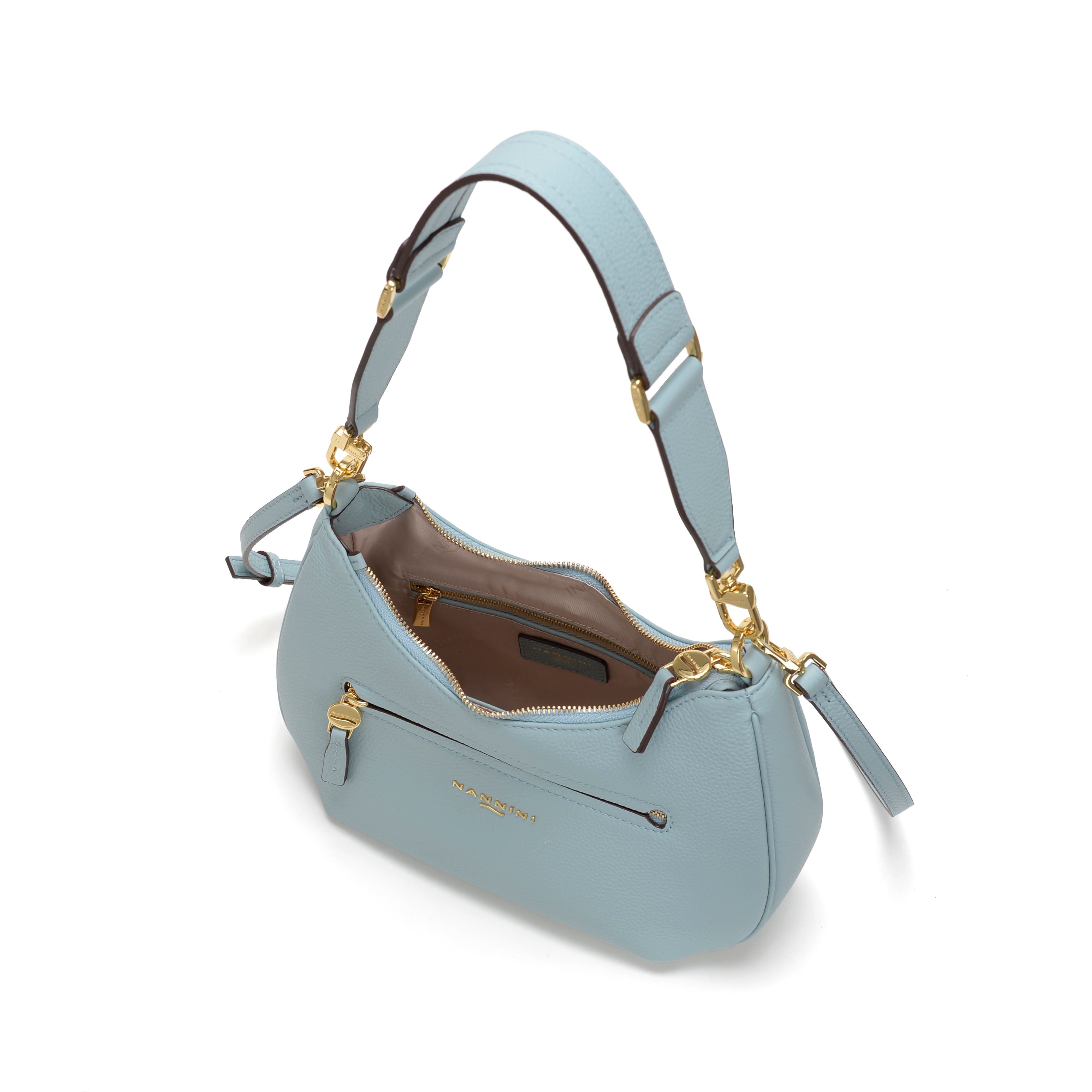 NANNINI borsa spalla donna pelle cerata cielo azzurro