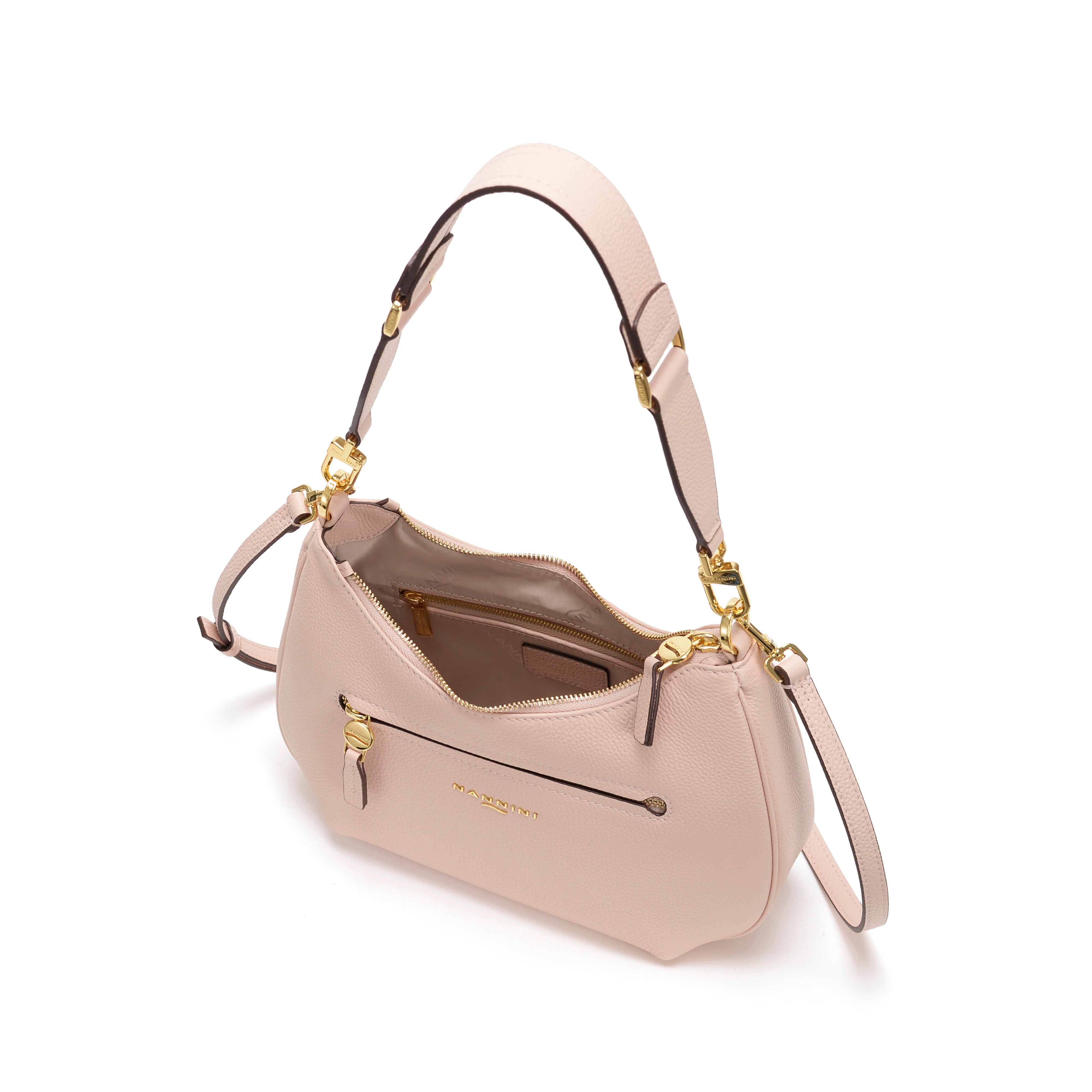 NANNINI Borsa a mano pelle trapuntata cipria catena oro