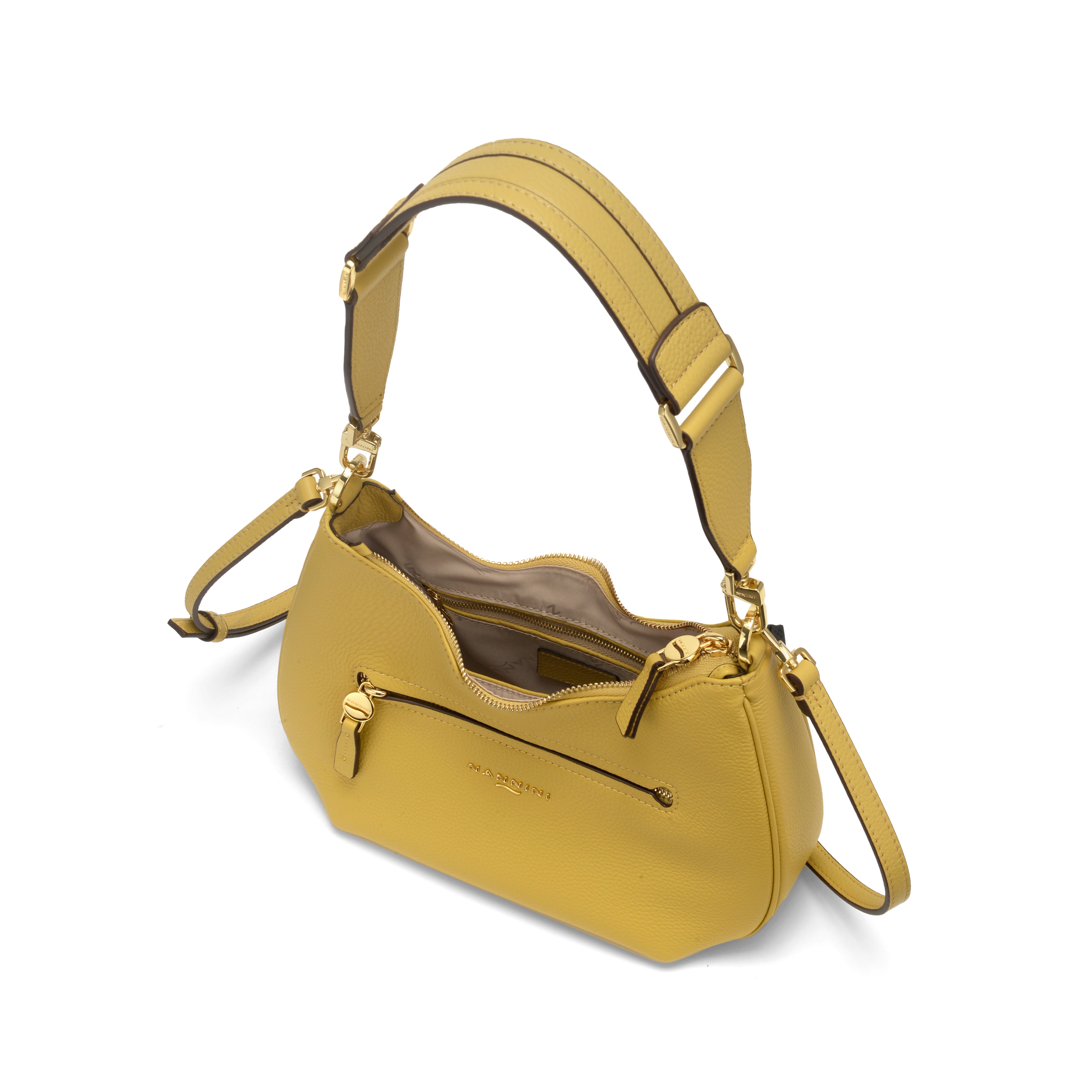 NANNINI borsa spalla donna pelle martellata gialla manico catena