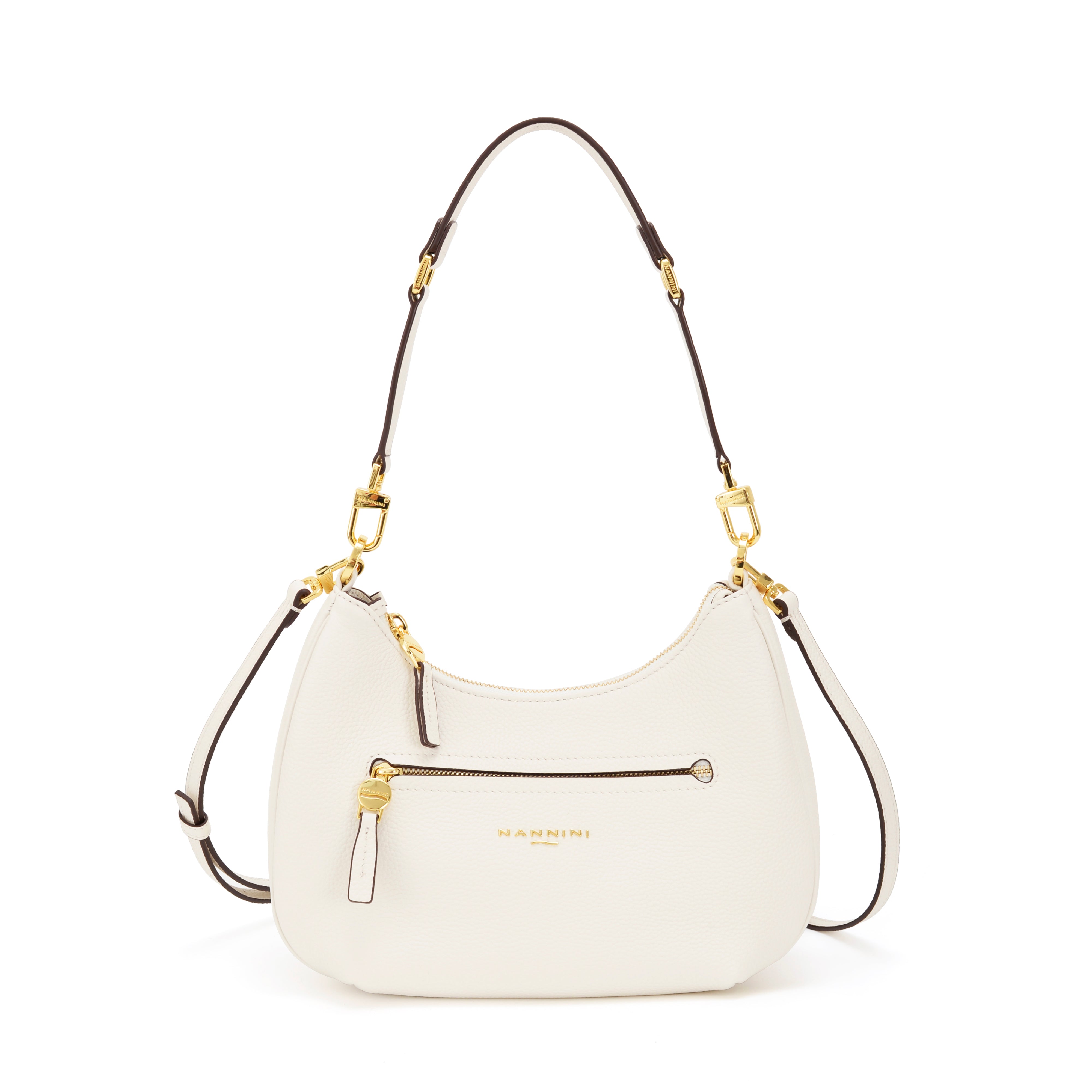 NANNINI Tracolla Pelle Martellata Monogramma Bianca Catena Argento