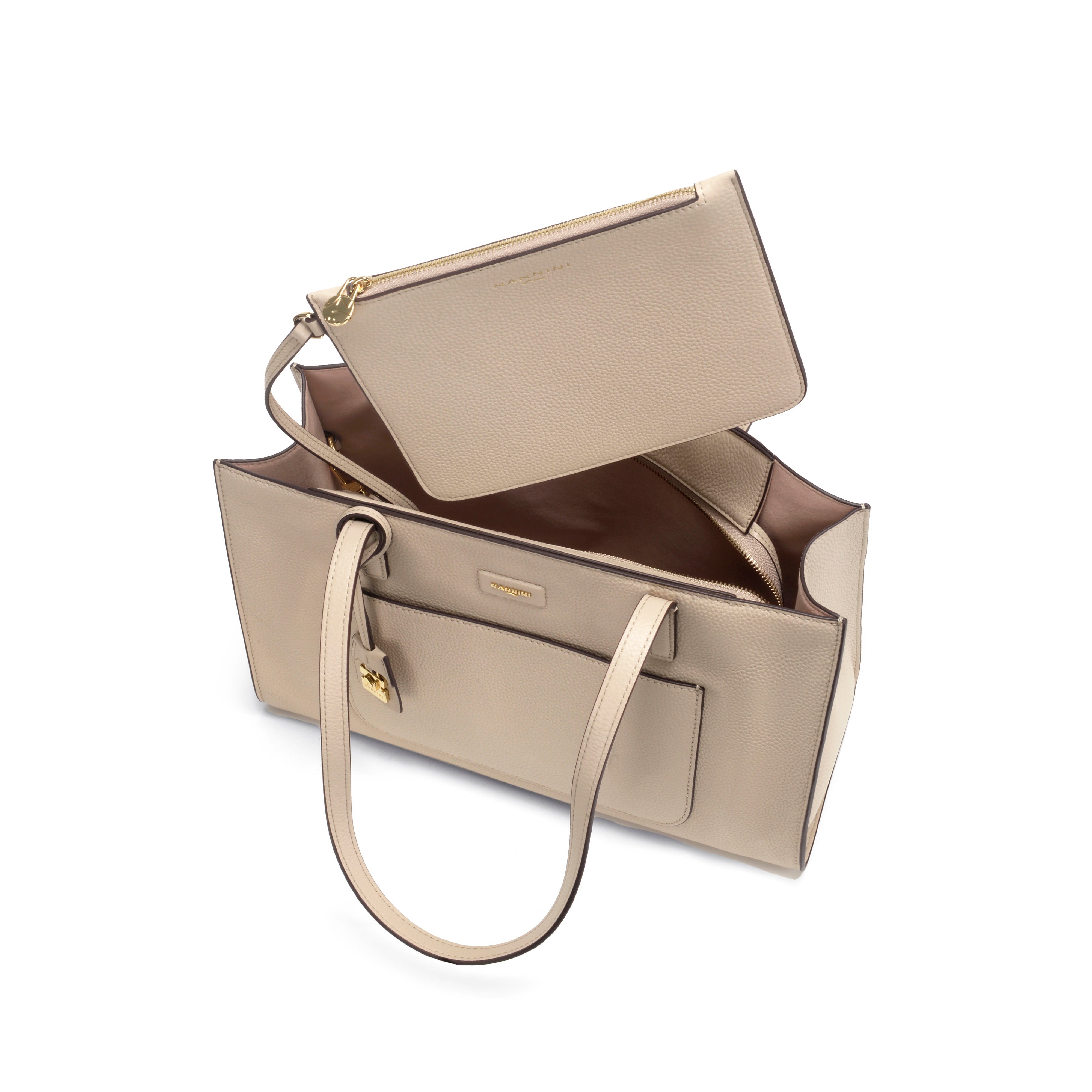 NANNINI borsa spalla donna pelle martellata beige tracolla