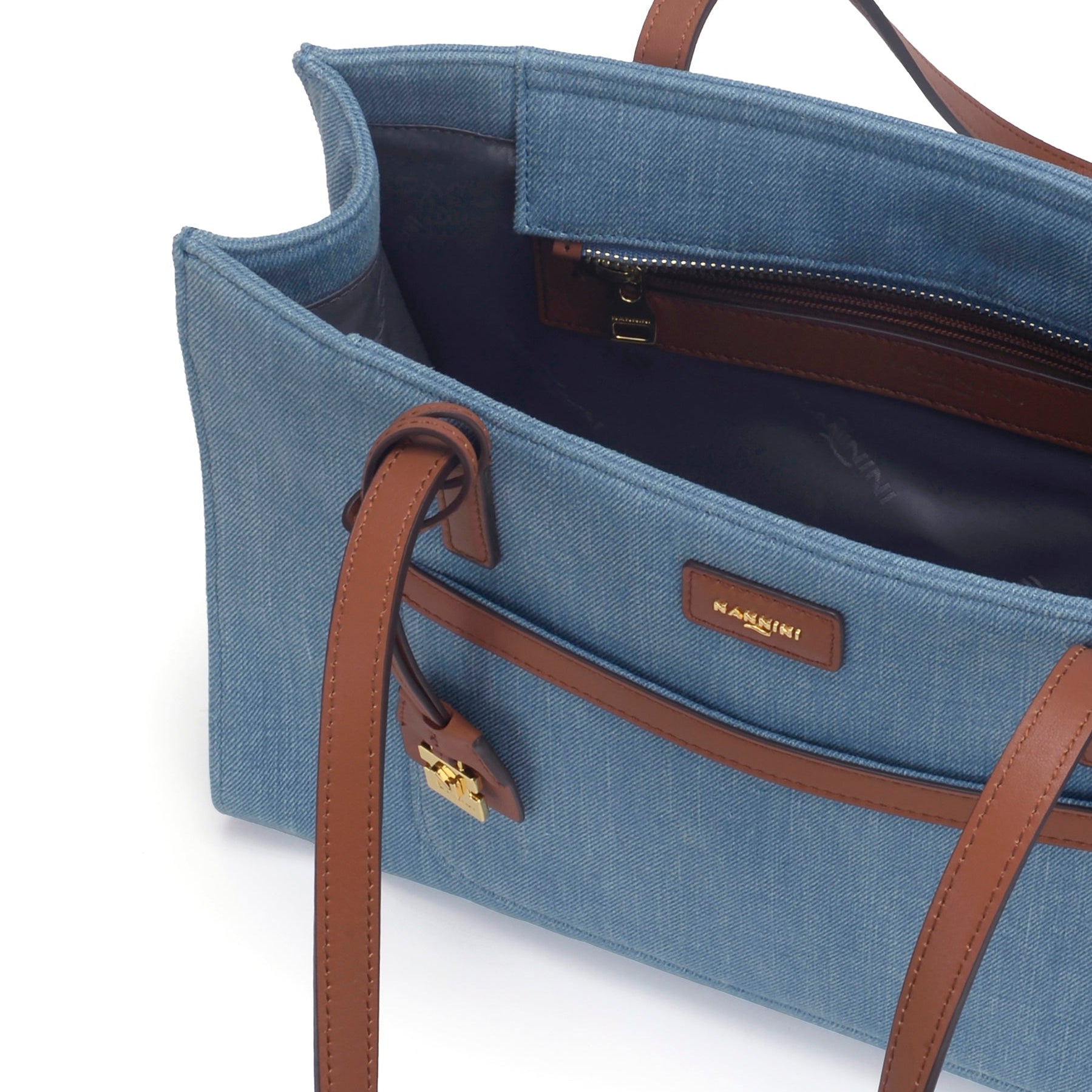 NANNINI jeans cuoio pelle trapuntata piccola borsa a mano