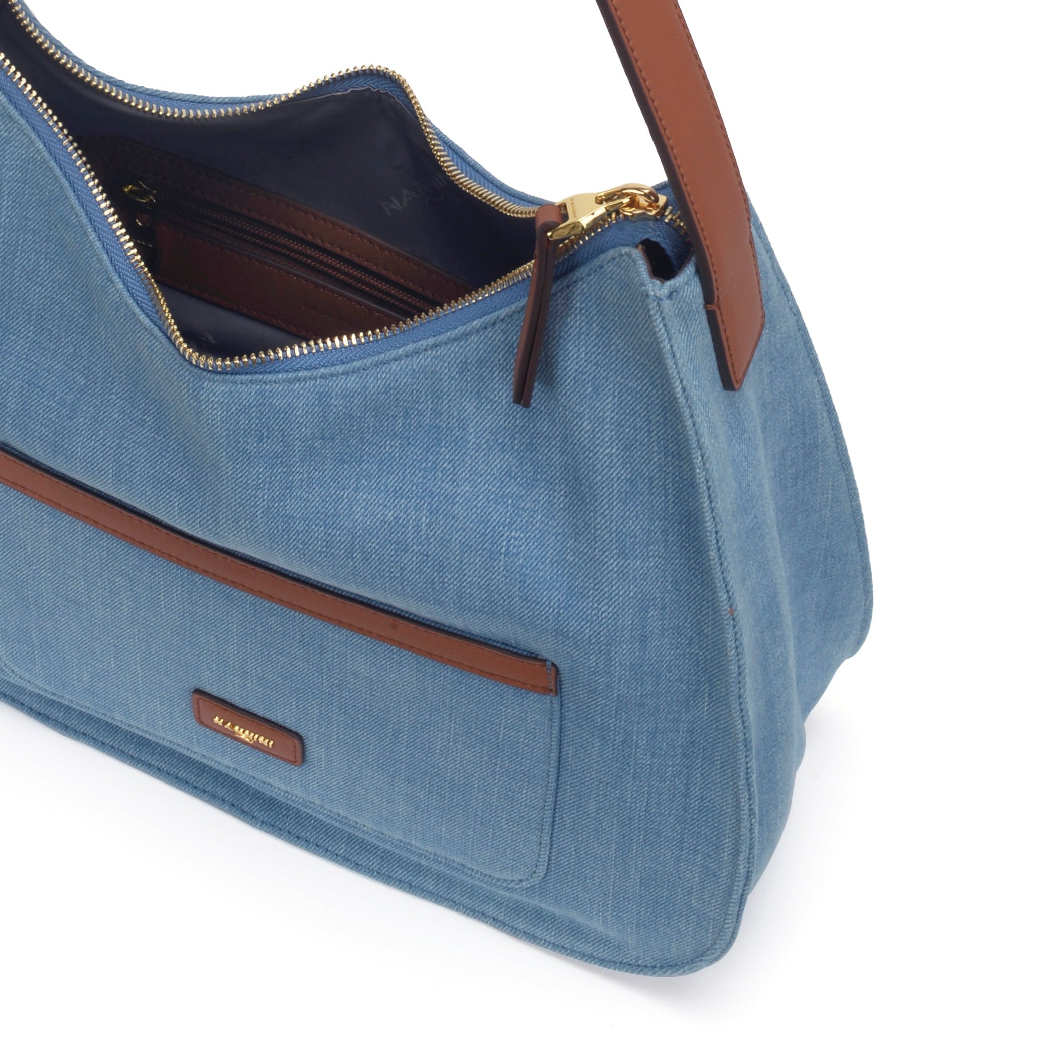 NANNINI Borsa Shopper Jeans Cuoio Pochette Estraibile Spalla Tracolla