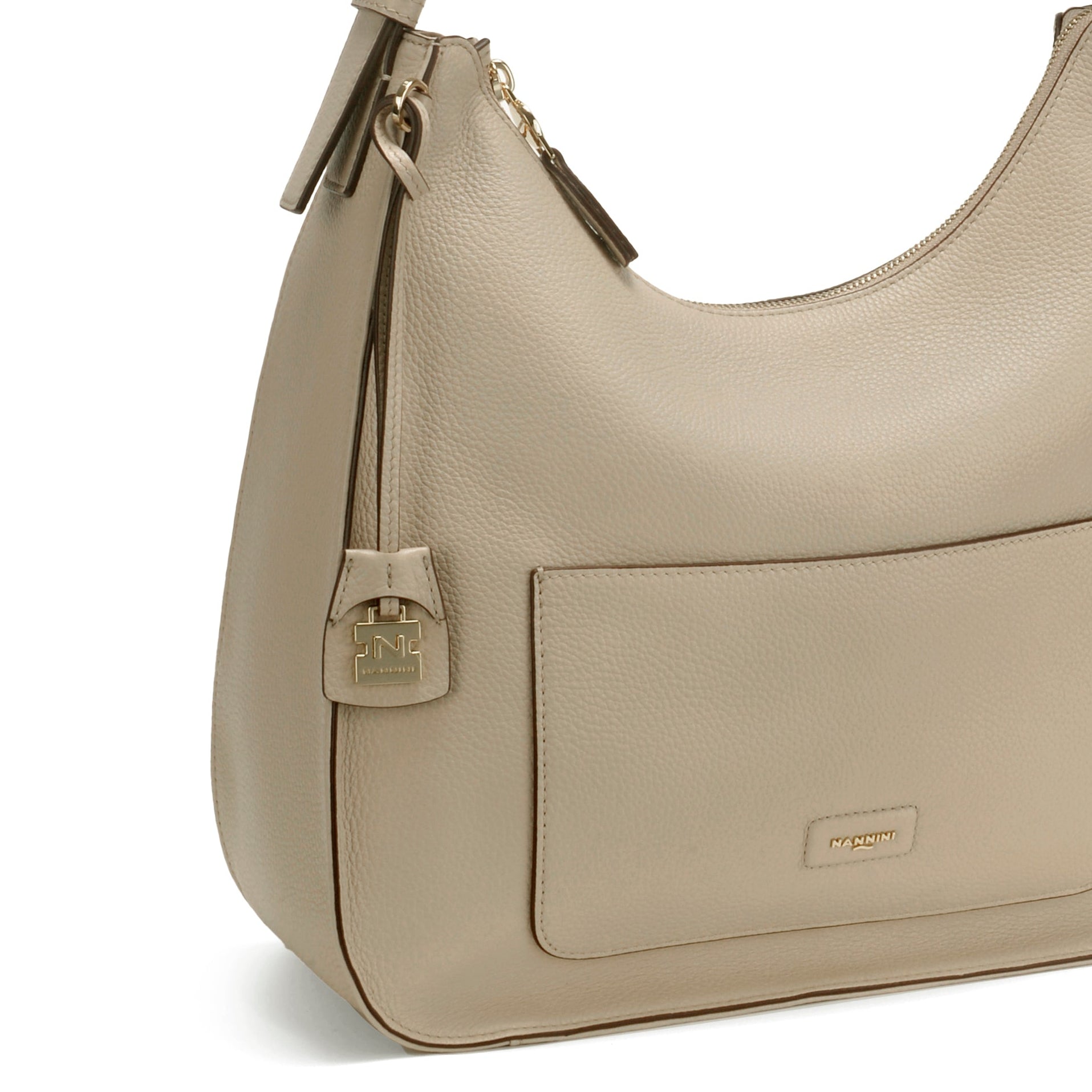 NANNINI borsa a spalla pelle martellata beige marrone donna
