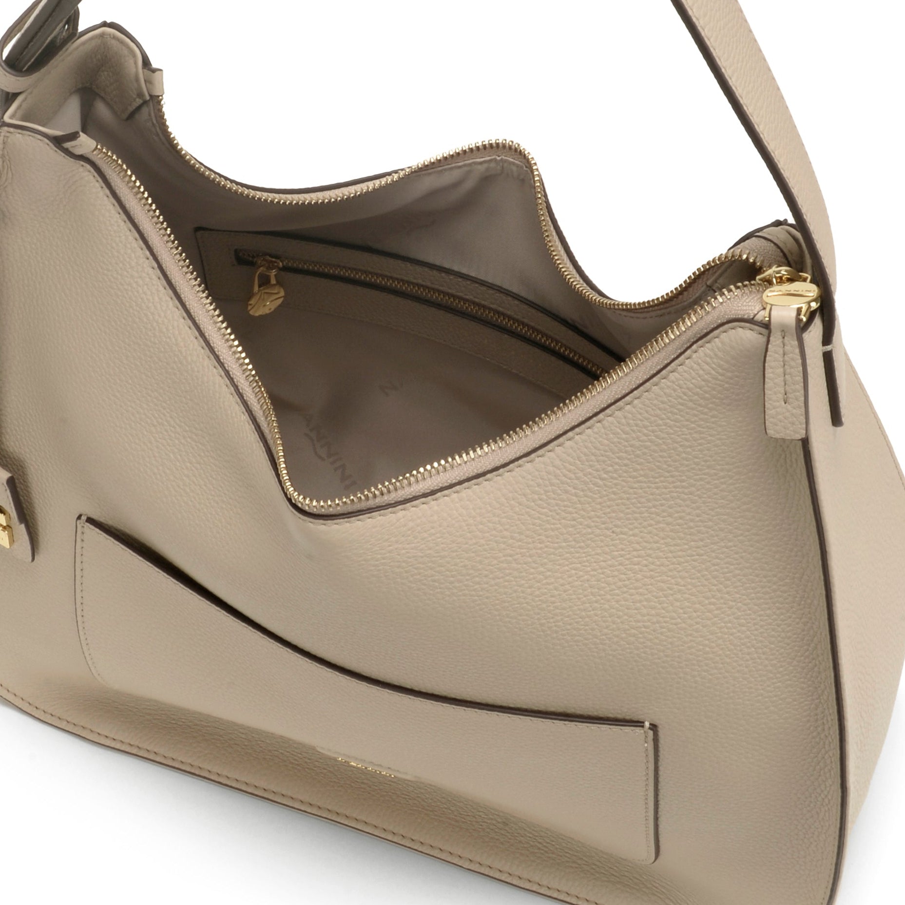 NANNINI borsa spalla donna pelle martellata beige tracolla regolabile